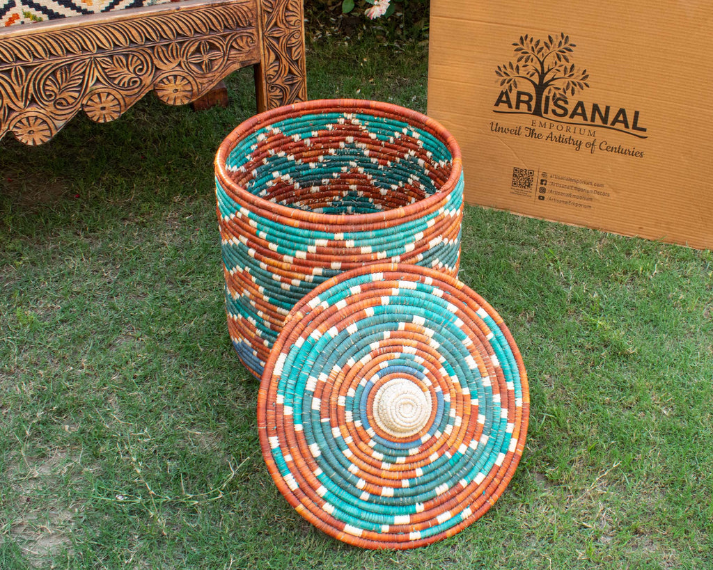 Waves Orange & Turquoise Large Storage Laundry Basket BL-1214-16