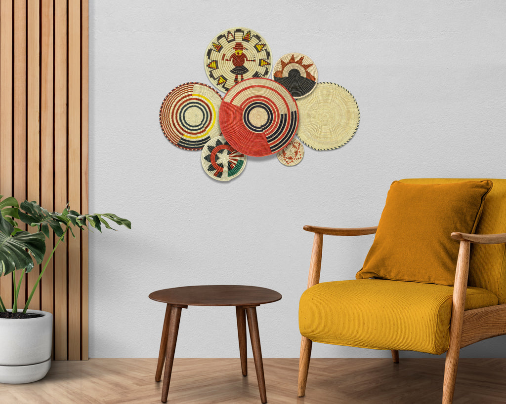 Set of 7 Handwoven wall baskets Set 317-7-N