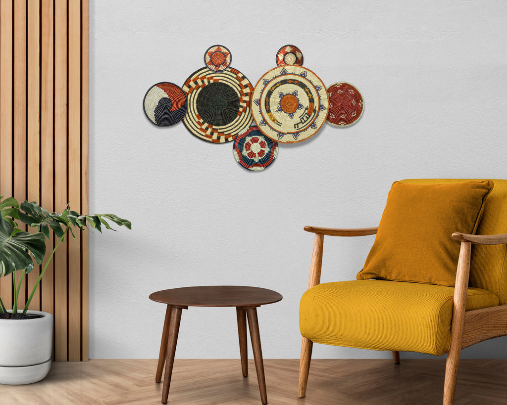 Set of 7 Handwoven wall baskets Set 323-7-N