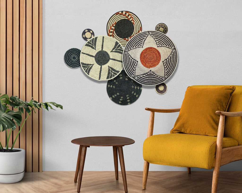 Set of 8 Handwoven wall baskets SET-331-8 N