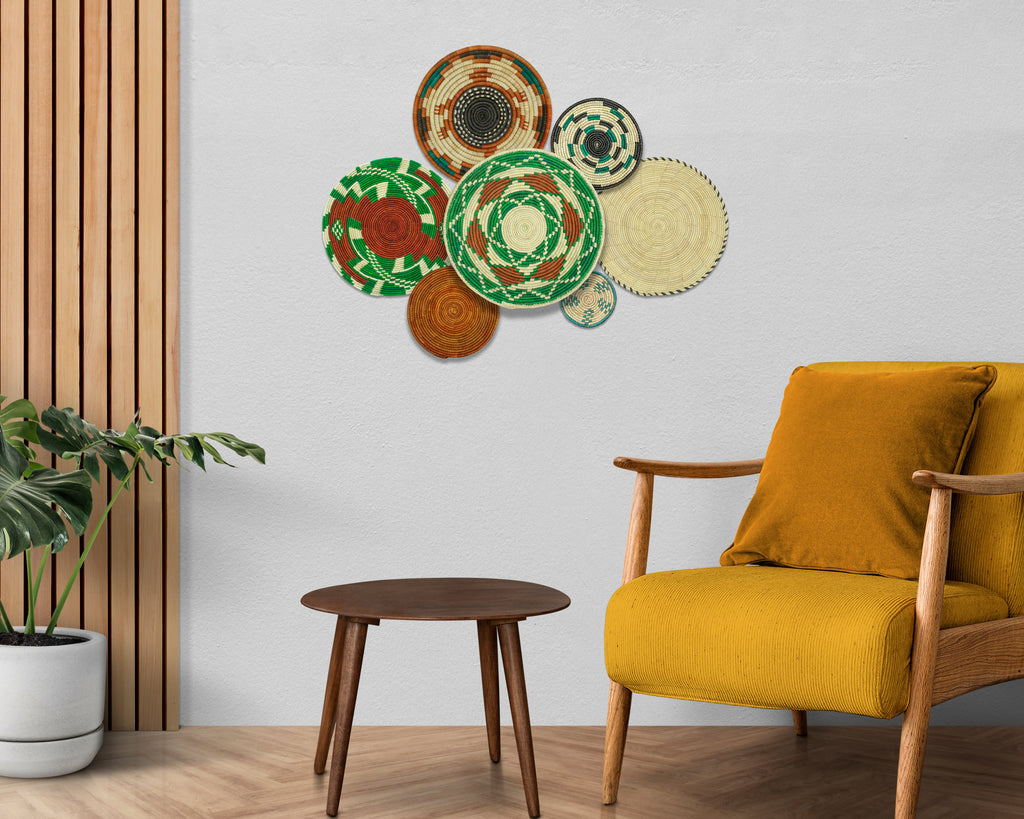 Set of 7 Handwoven wall baskets Set 318-7-N