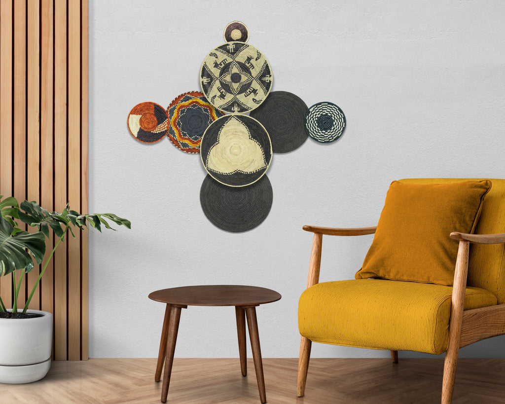 Set of 8 Handwoven wall baskets SET-349-8 N