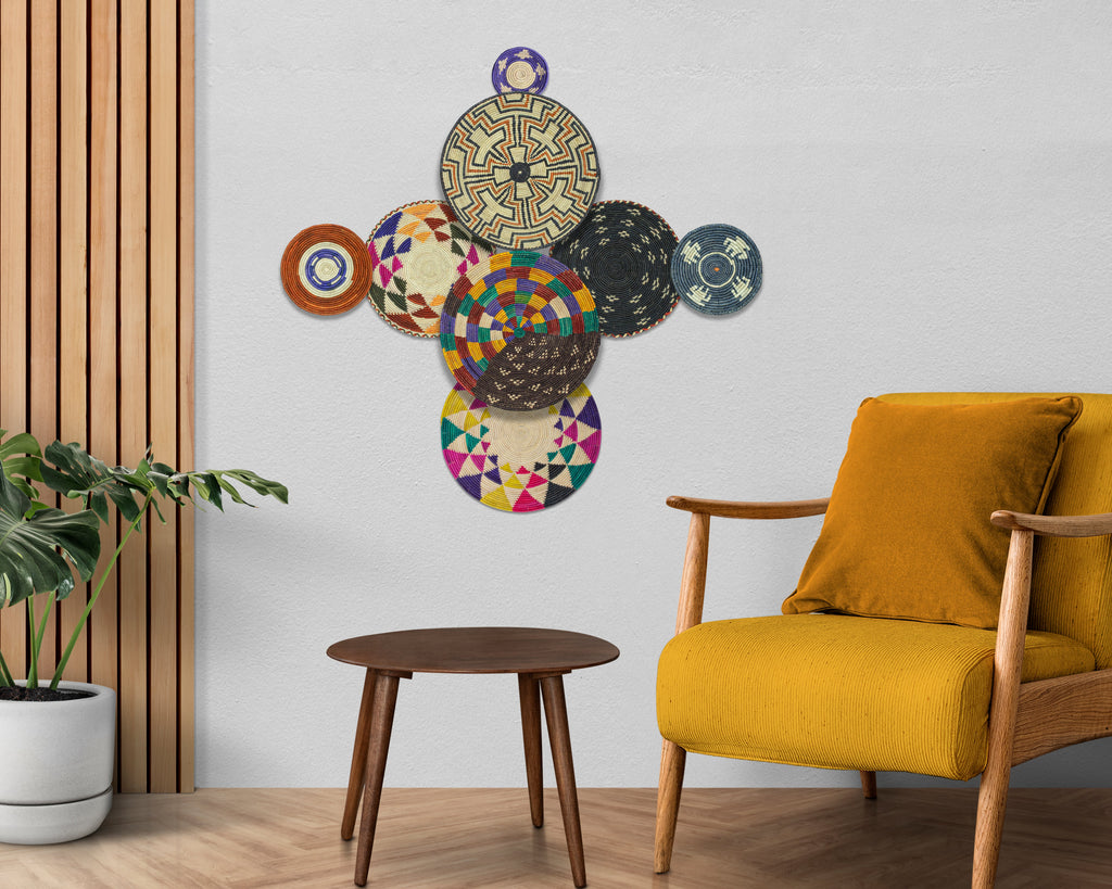 Set of 8 Handwoven wall baskets SET-348-8 N