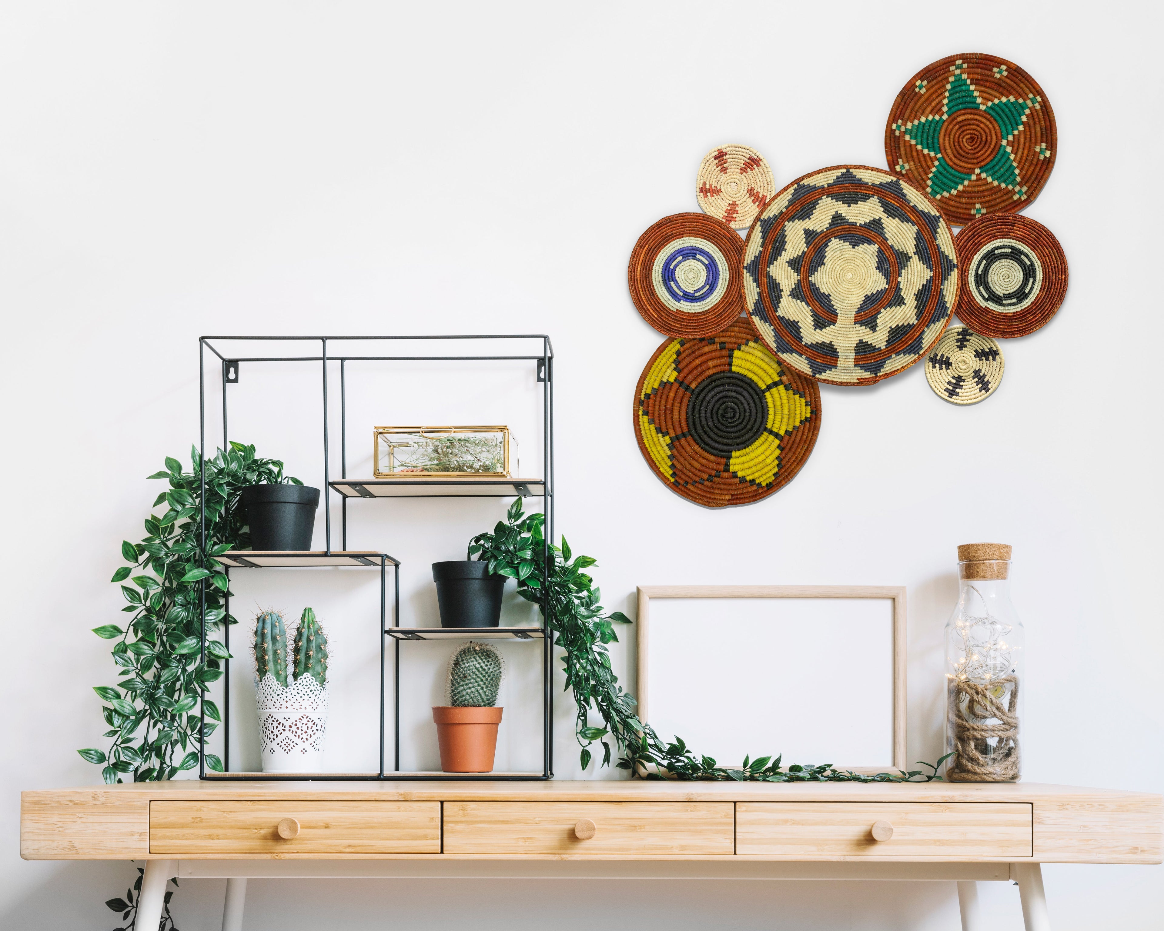 Set of 7 Handwoven wall baskets Set 307-7-N