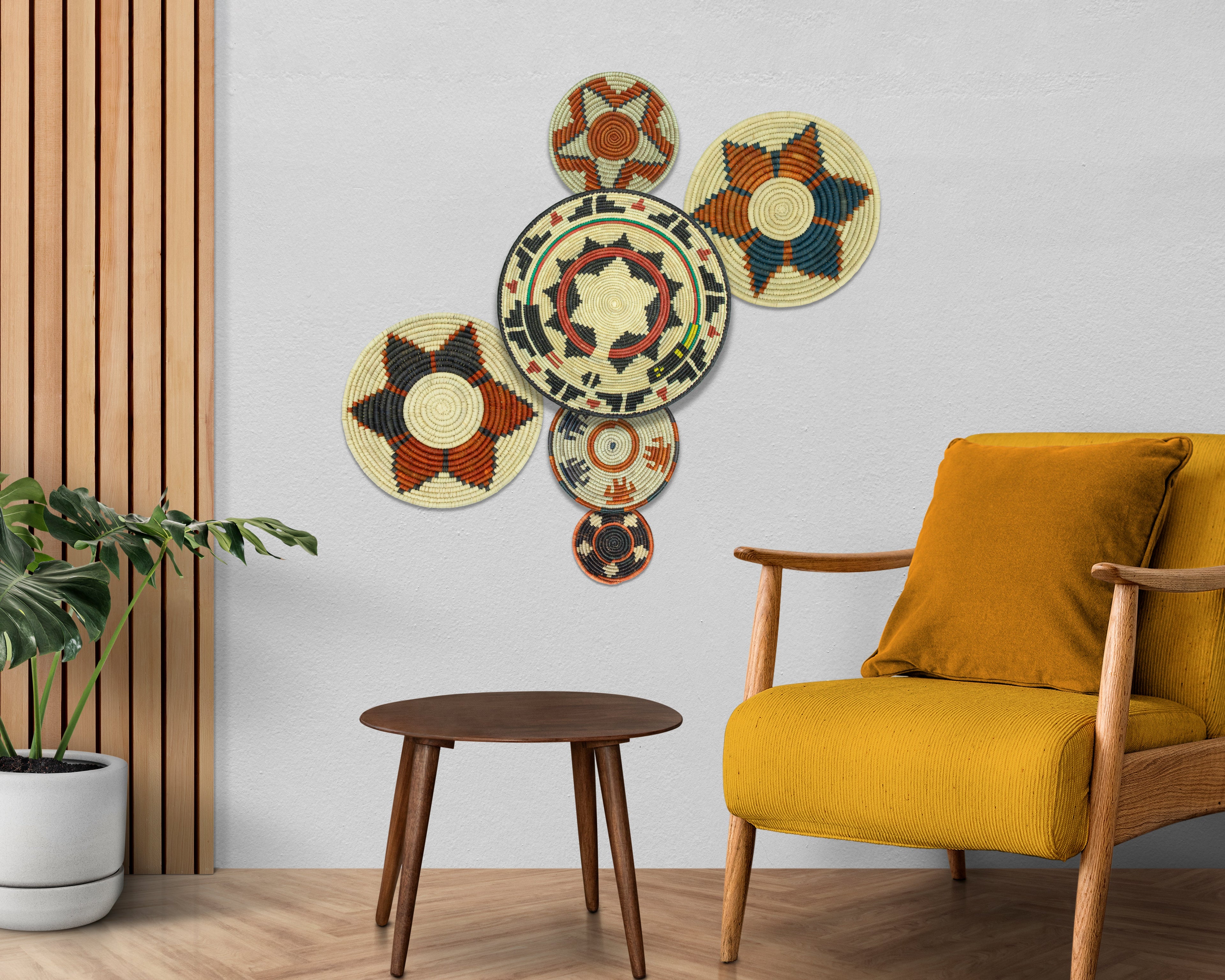 Set of 6 Handwoven wall baskets SET-394-6 N