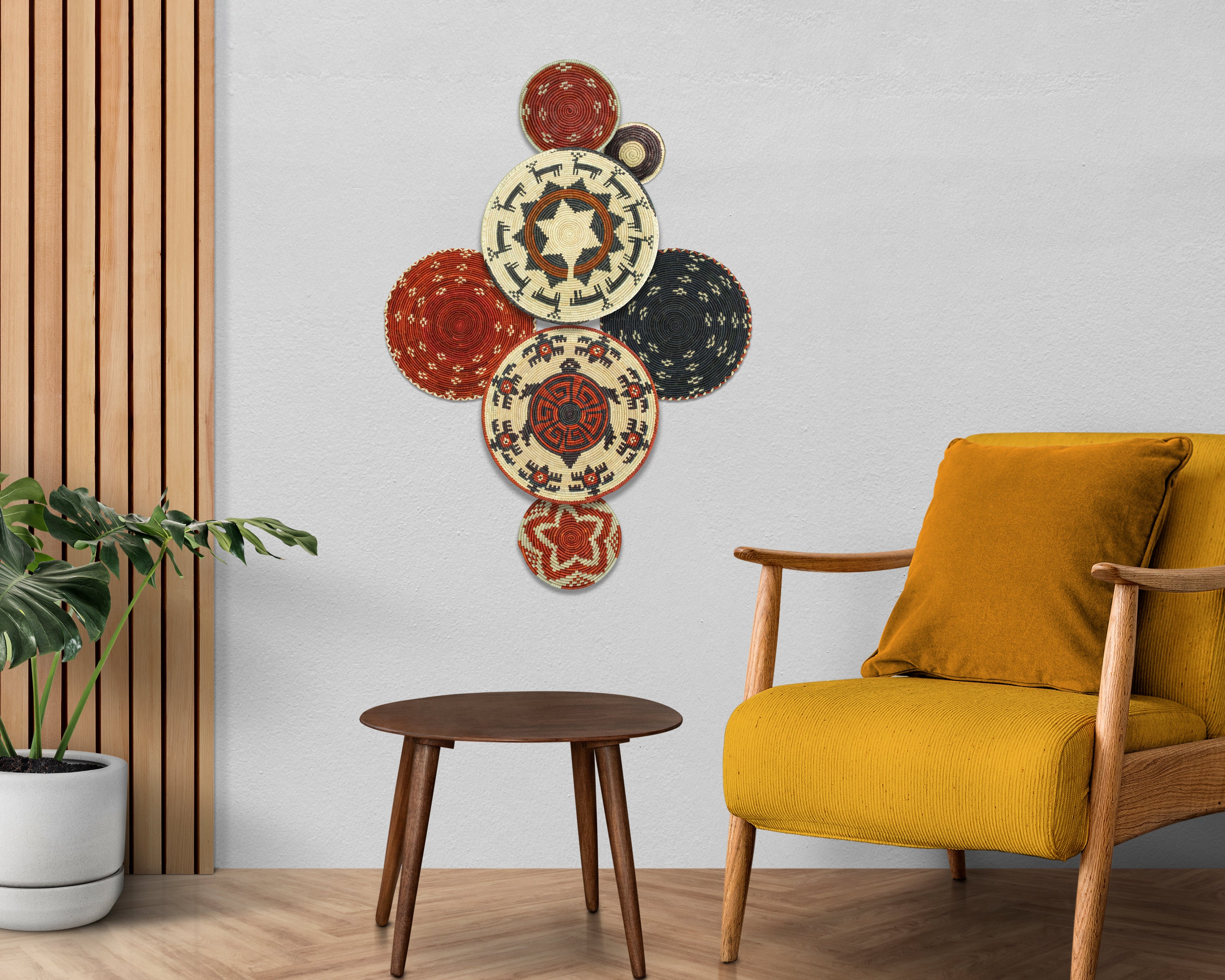 Set of 7 Handwoven wall baskets Set 314-7-N