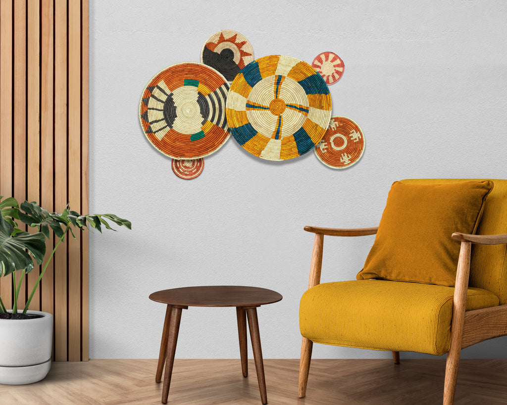 Set of 6 Handwoven wall baskets SET-378-6 N