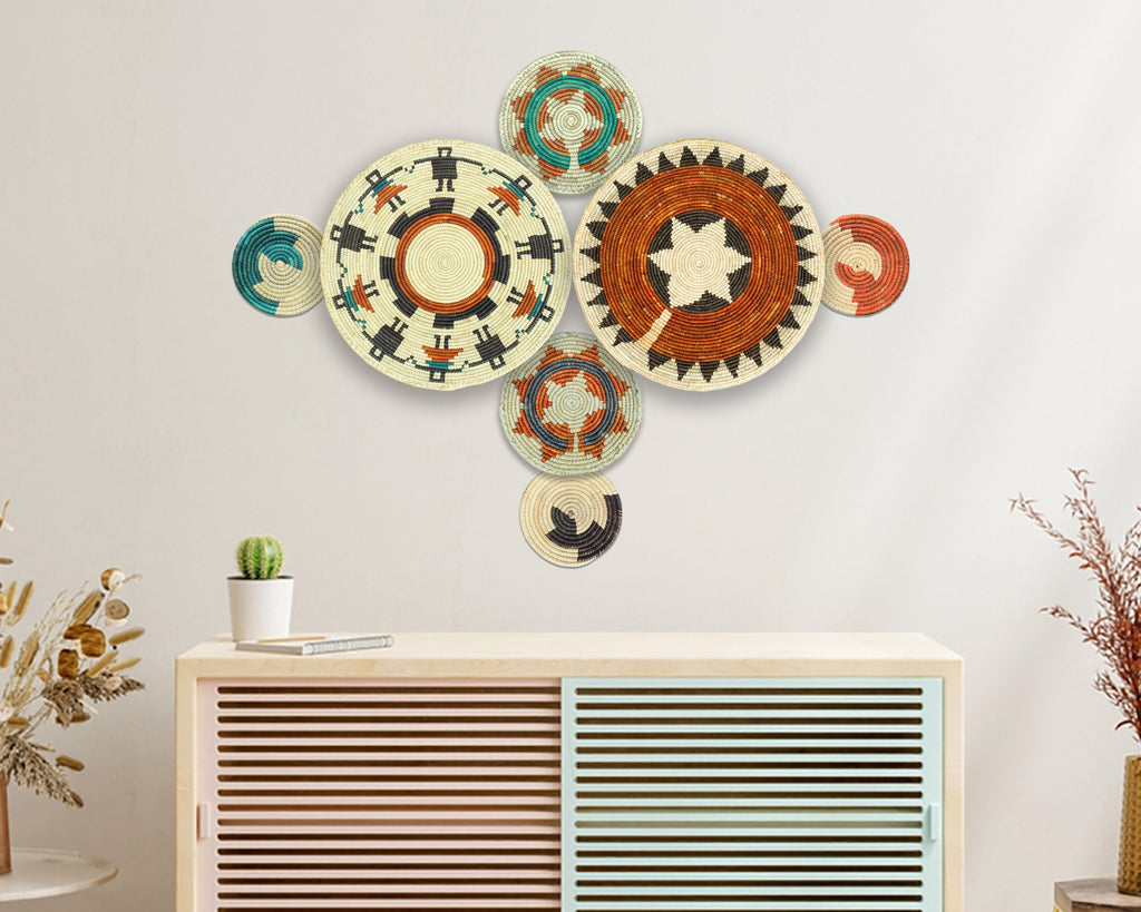 Set of 7 Handwoven wall baskets Set 301-7-N