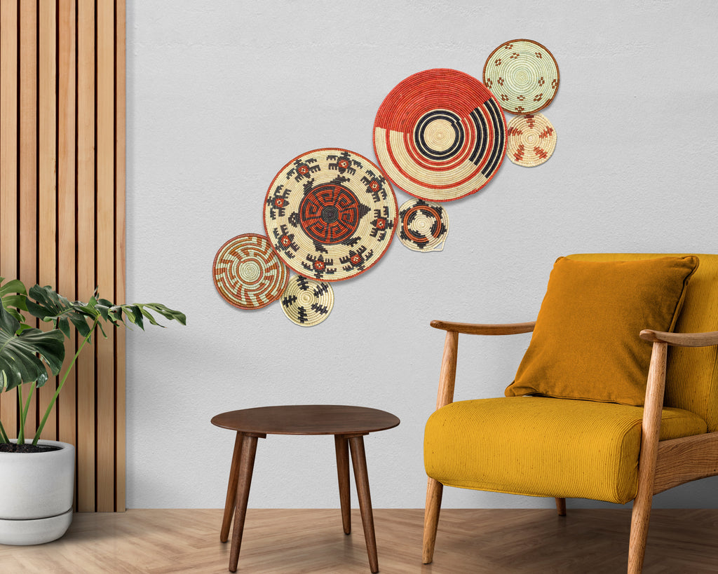 Set of 7 Handwoven wall baskets Set 303-7-N