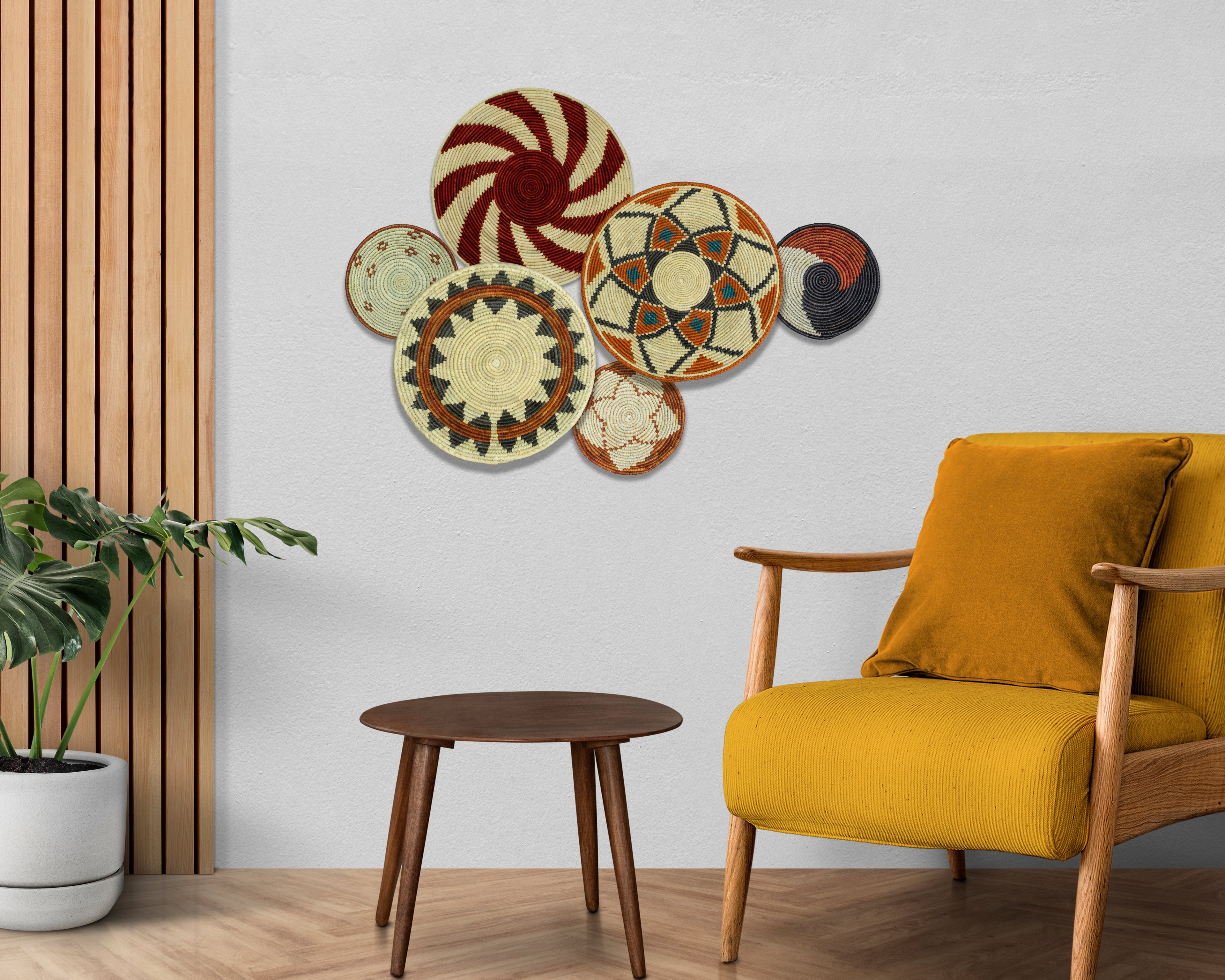 Set of 6 Handwoven wall baskets SET-290-6 N