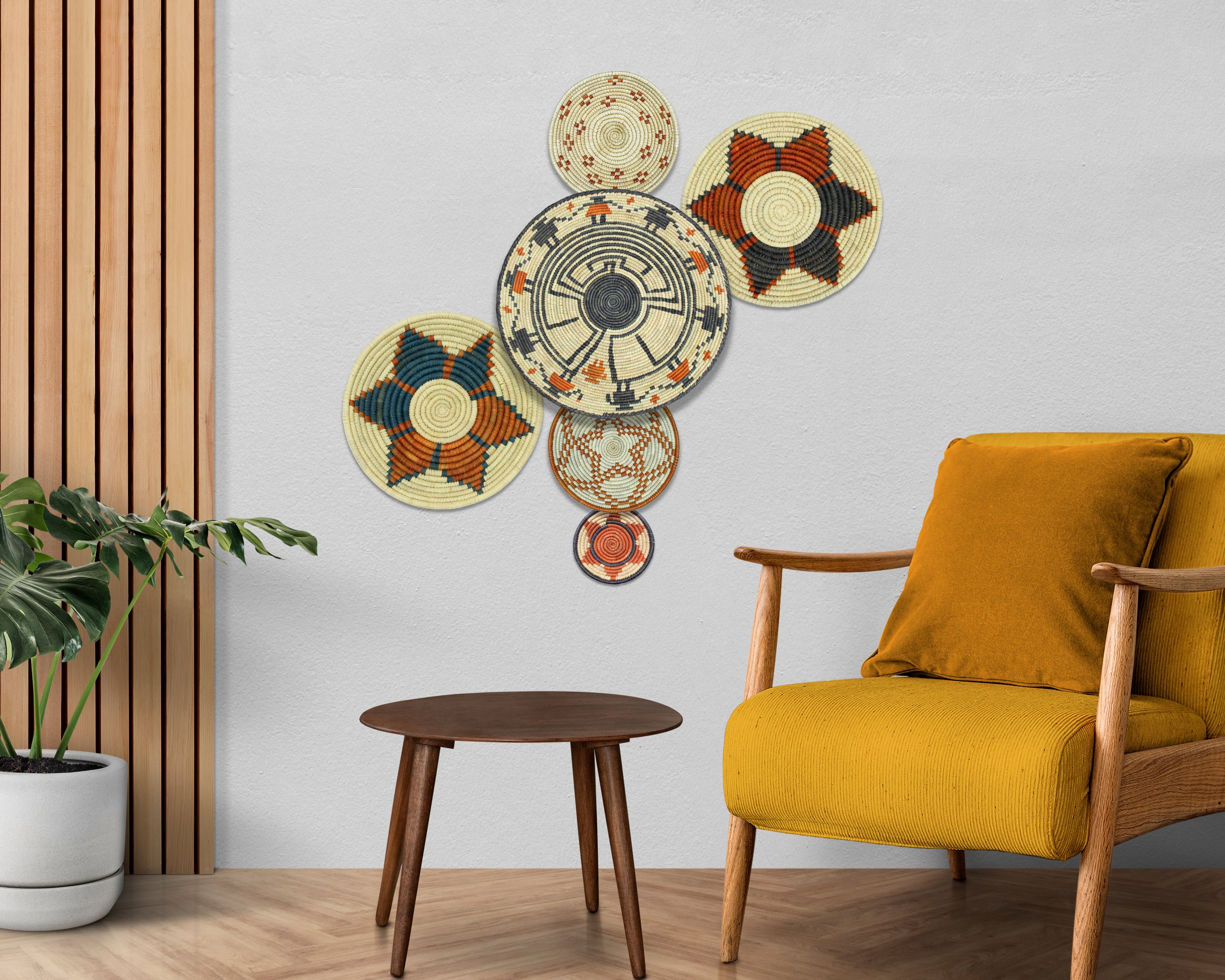 Set of 6 Handwoven wall baskets SET-389-6 N