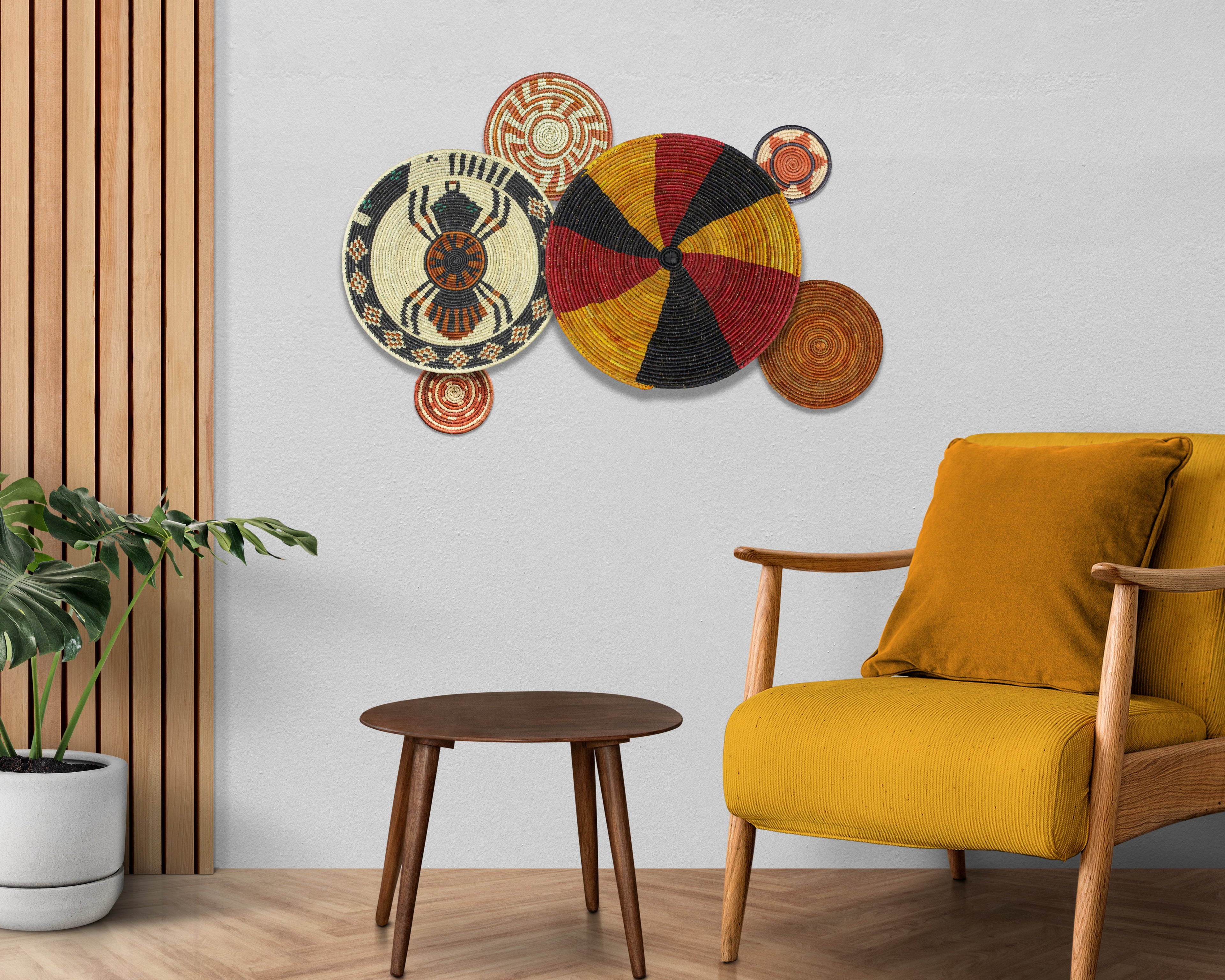 Set of 6 Handwoven wall baskets SET-375-6 N