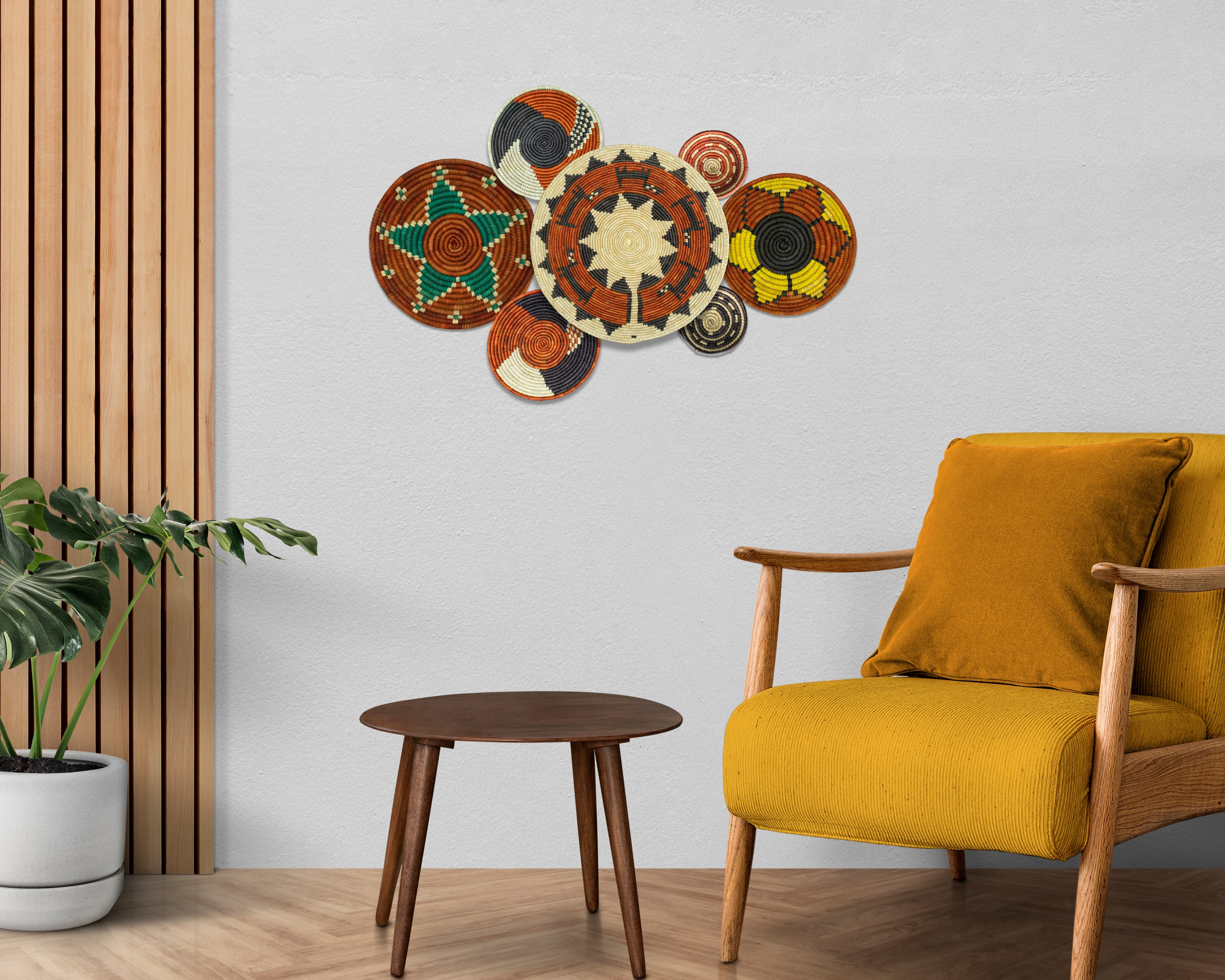 Set of 7 Handwoven wall baskets Set 312-7-N