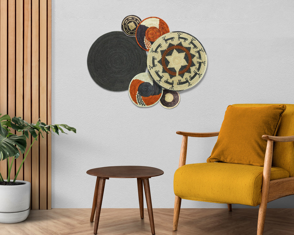 Set of 6 Handwoven wall baskets SET-380-6 N