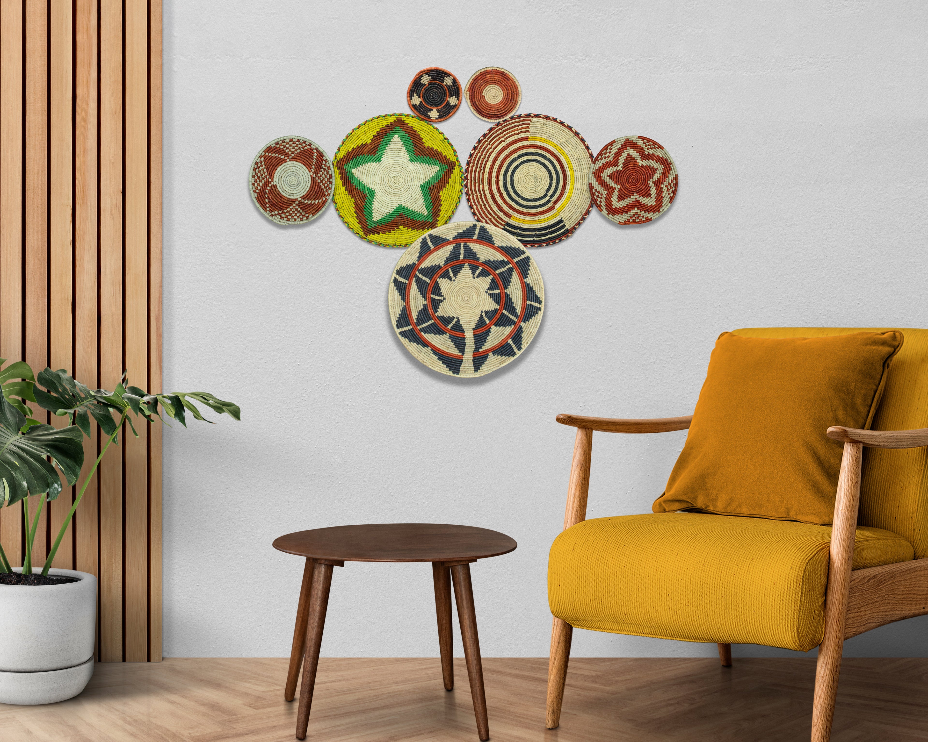 Set of 7 Handwoven wall baskets Set 321-7-N