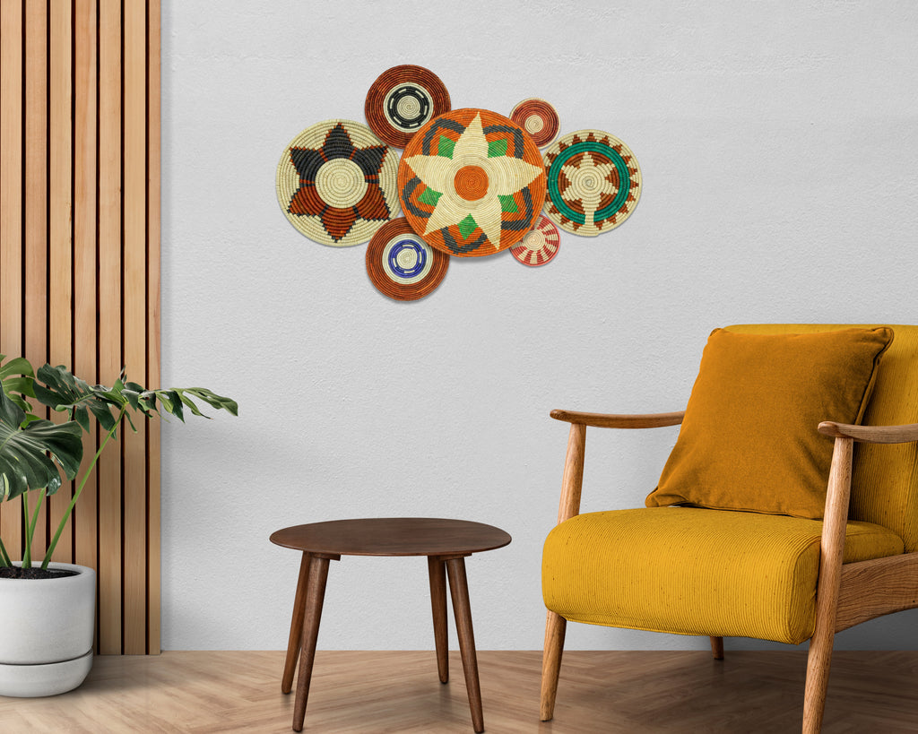 Set of 7 Handwoven wall baskets Set 311-7-N