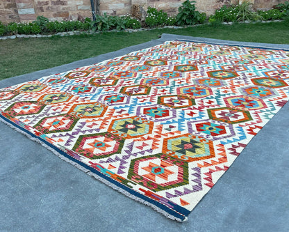 Afghan Chobi Wool Kilim - 10x7 ft KL-187-70