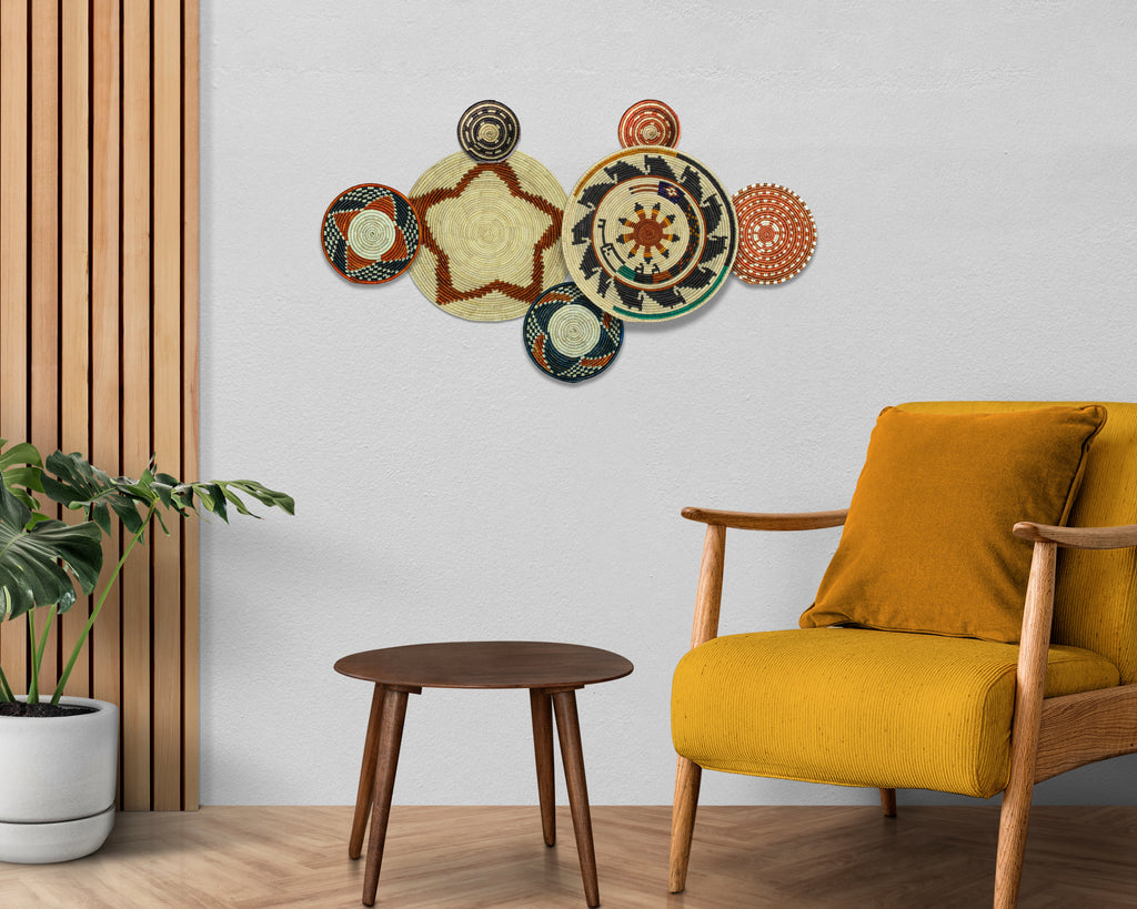 Set of 7 Handwoven wall baskets Set 324-7-N