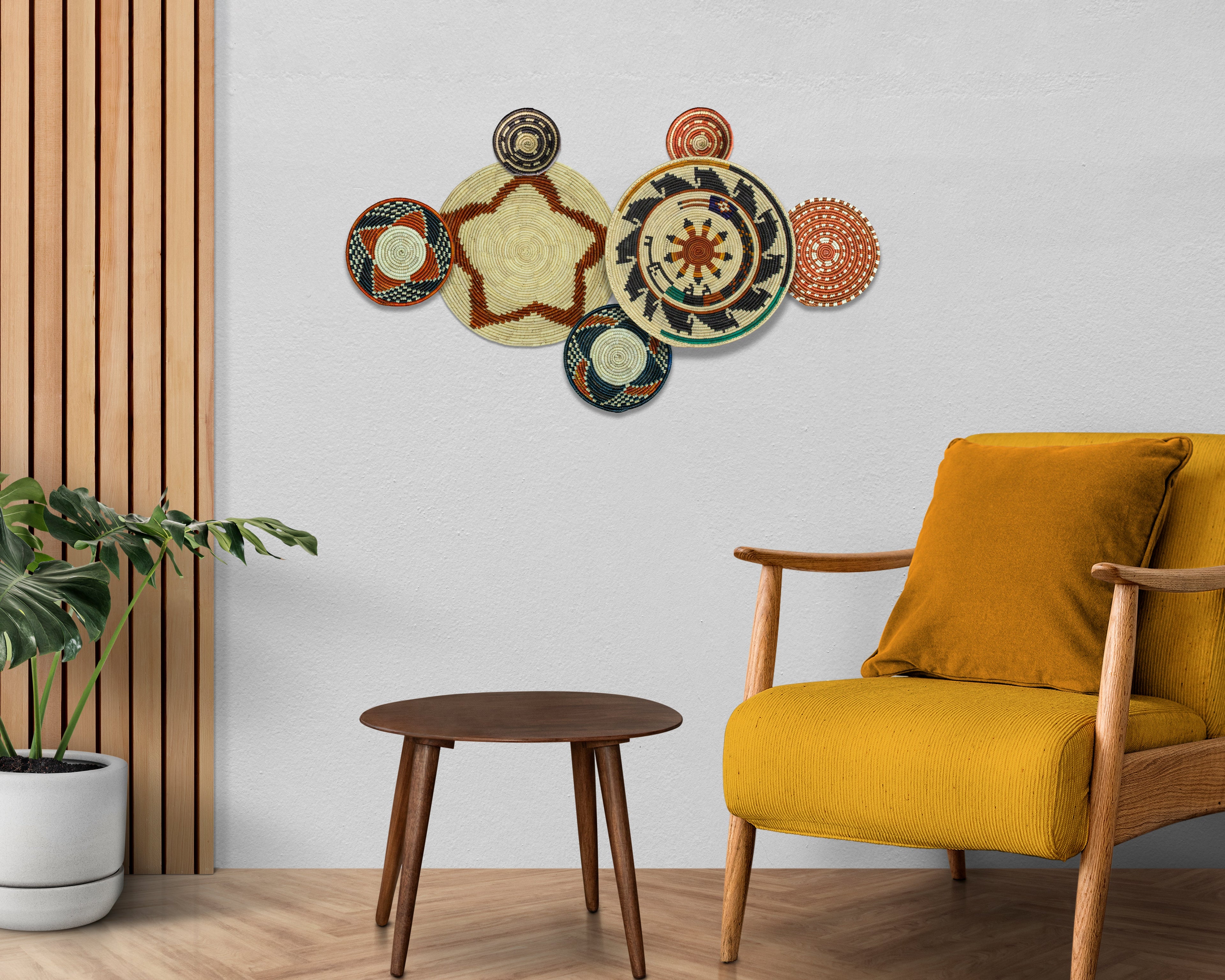 Set of 7 Handwoven wall baskets Set 324-7-N