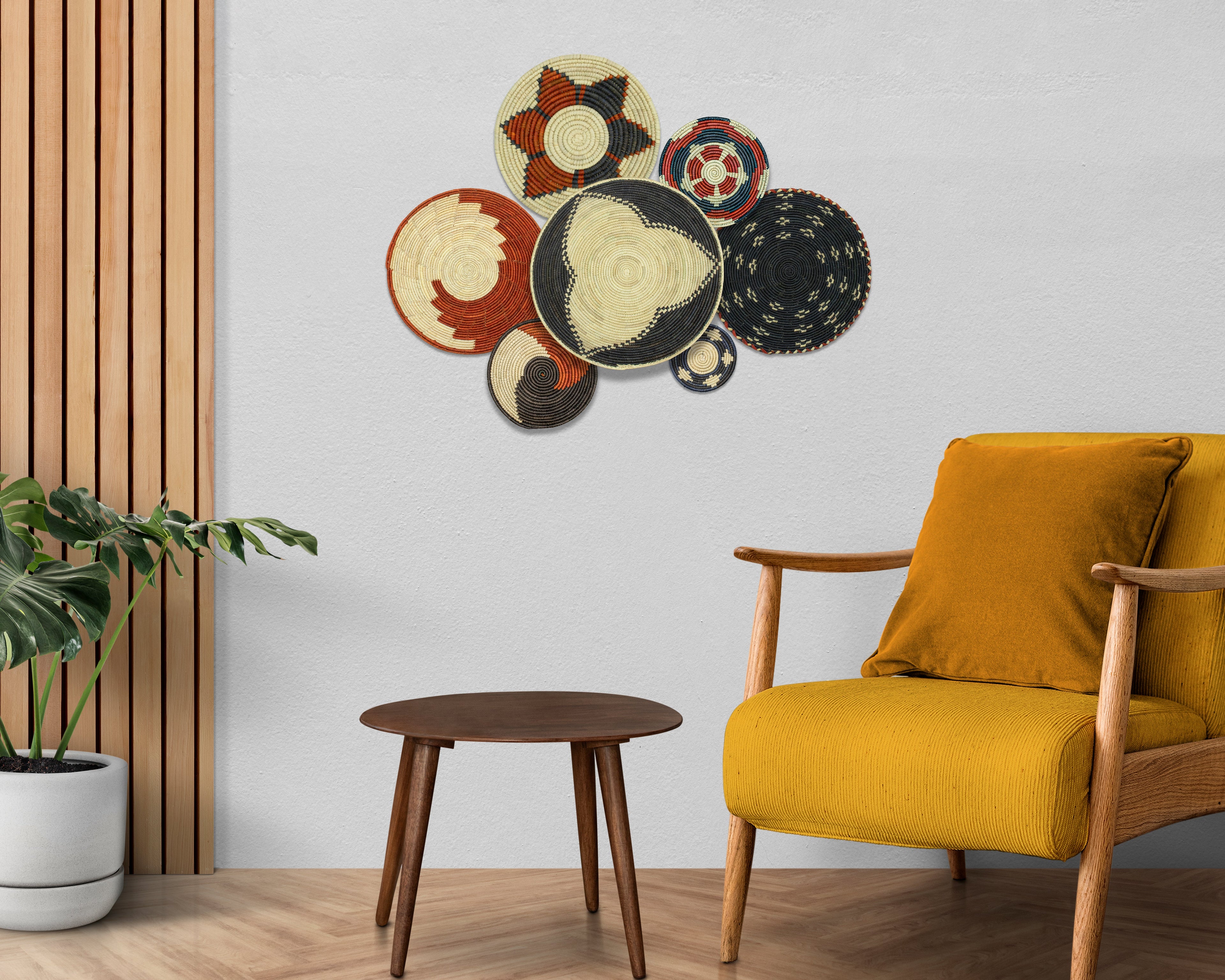 Set of 7 Handwoven wall baskets Set 319-7-N