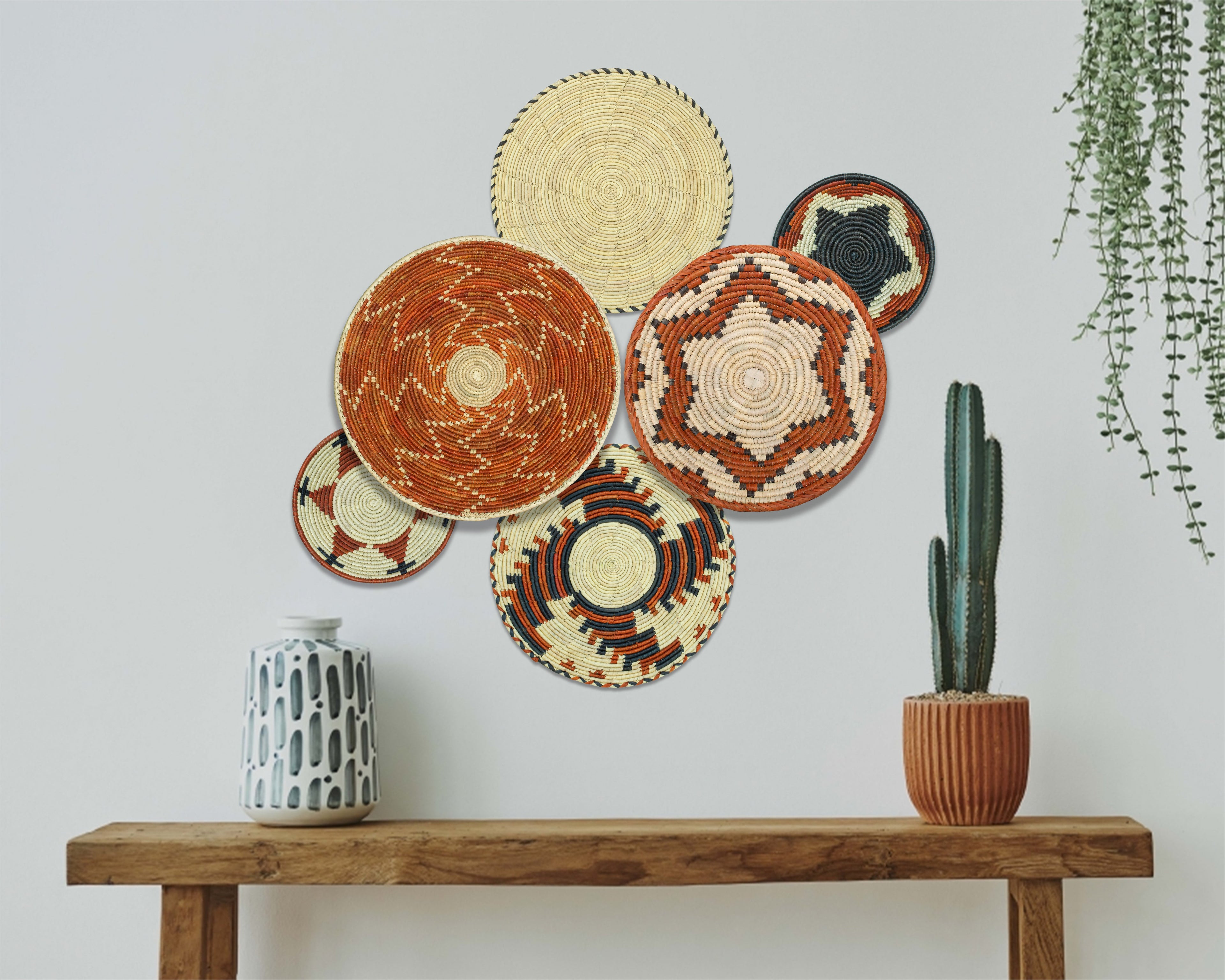 Set of 6 Handwoven wall baskets SET-274-6 N