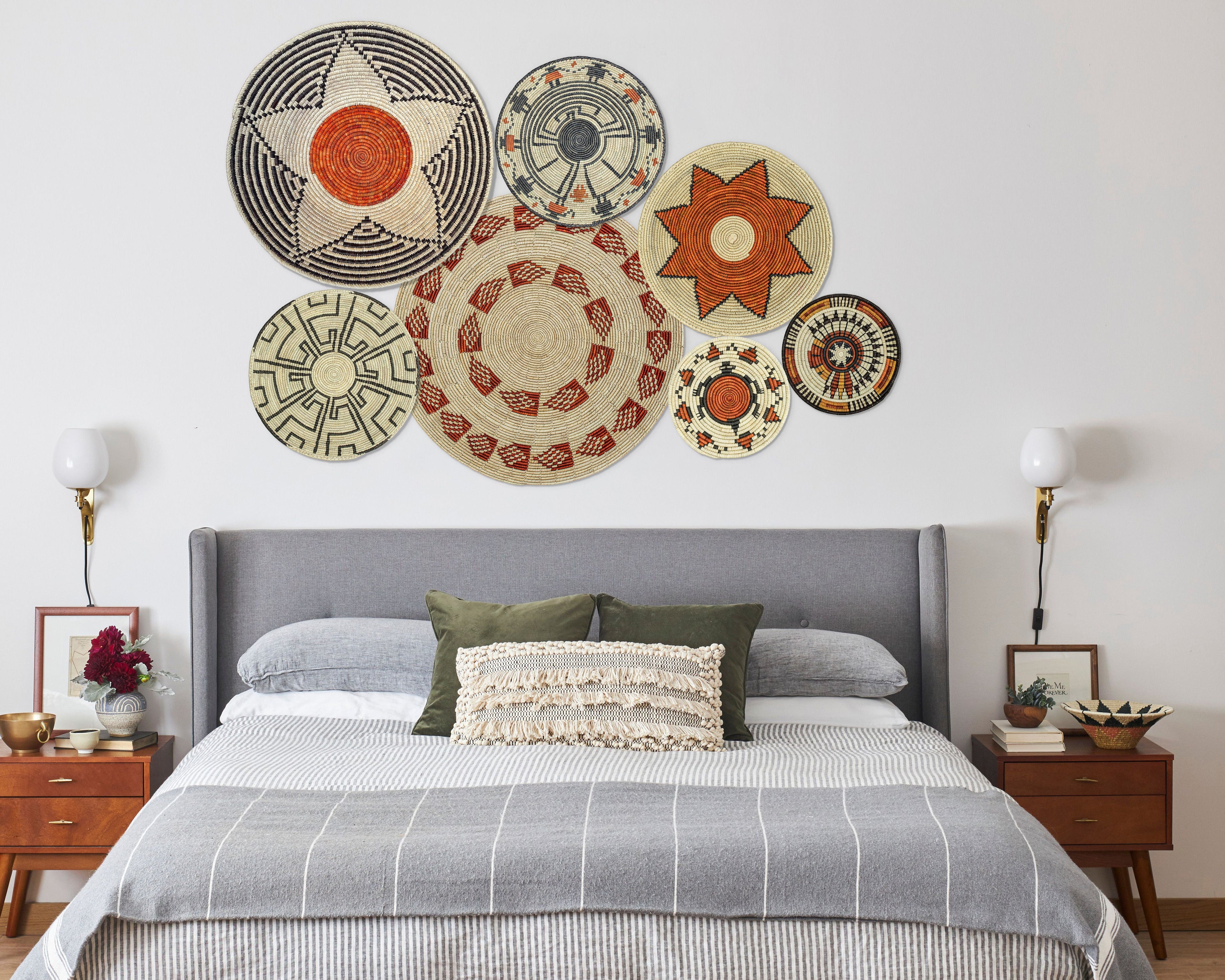 Set of 7 Handwoven wall baskets Set 37-7-N