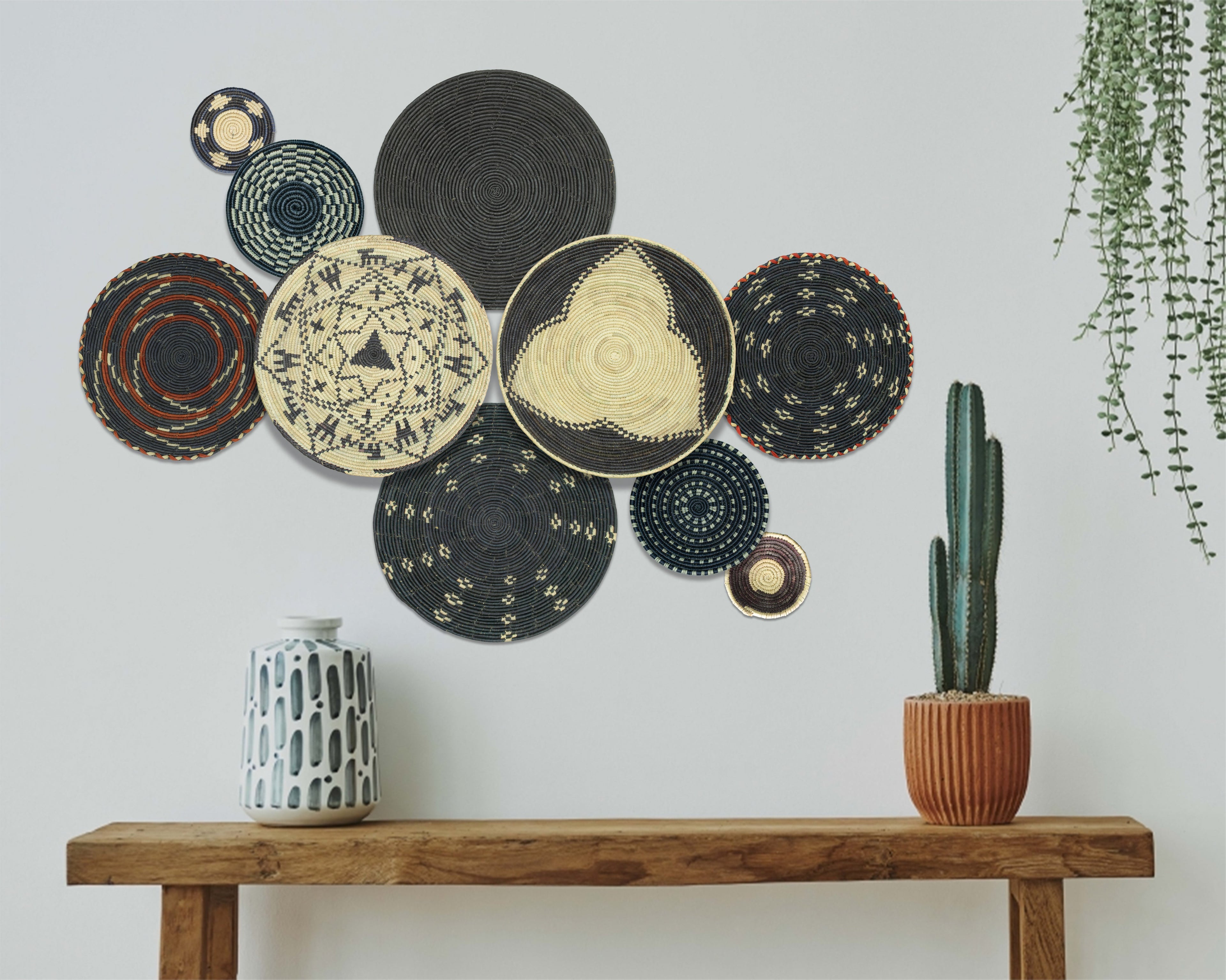 Set of 10 Handwoven wall baskets SET-410-10 N