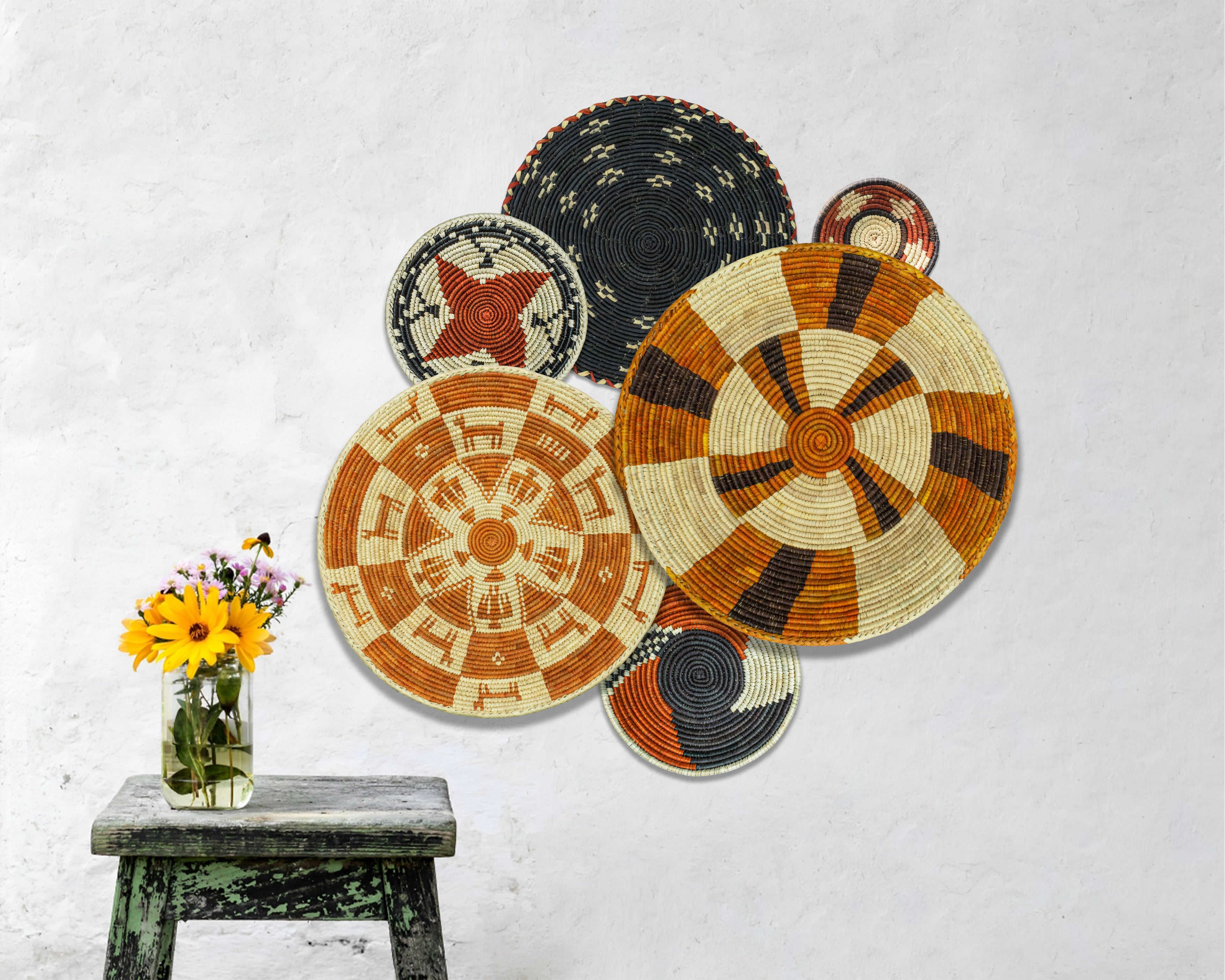 Set of 6 Handwoven wall baskets SET-271-6 N