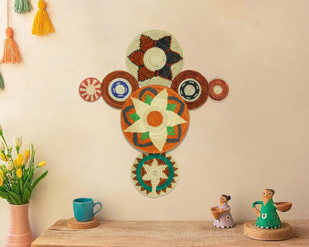 Set of 7 Handwoven wall baskets Set 311-7-N