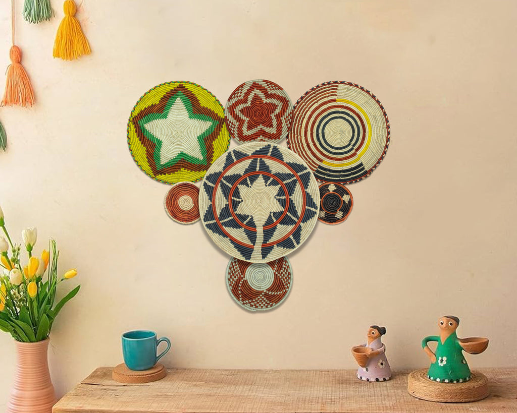 Set of 7 Handwoven wall baskets Set 321-7-N