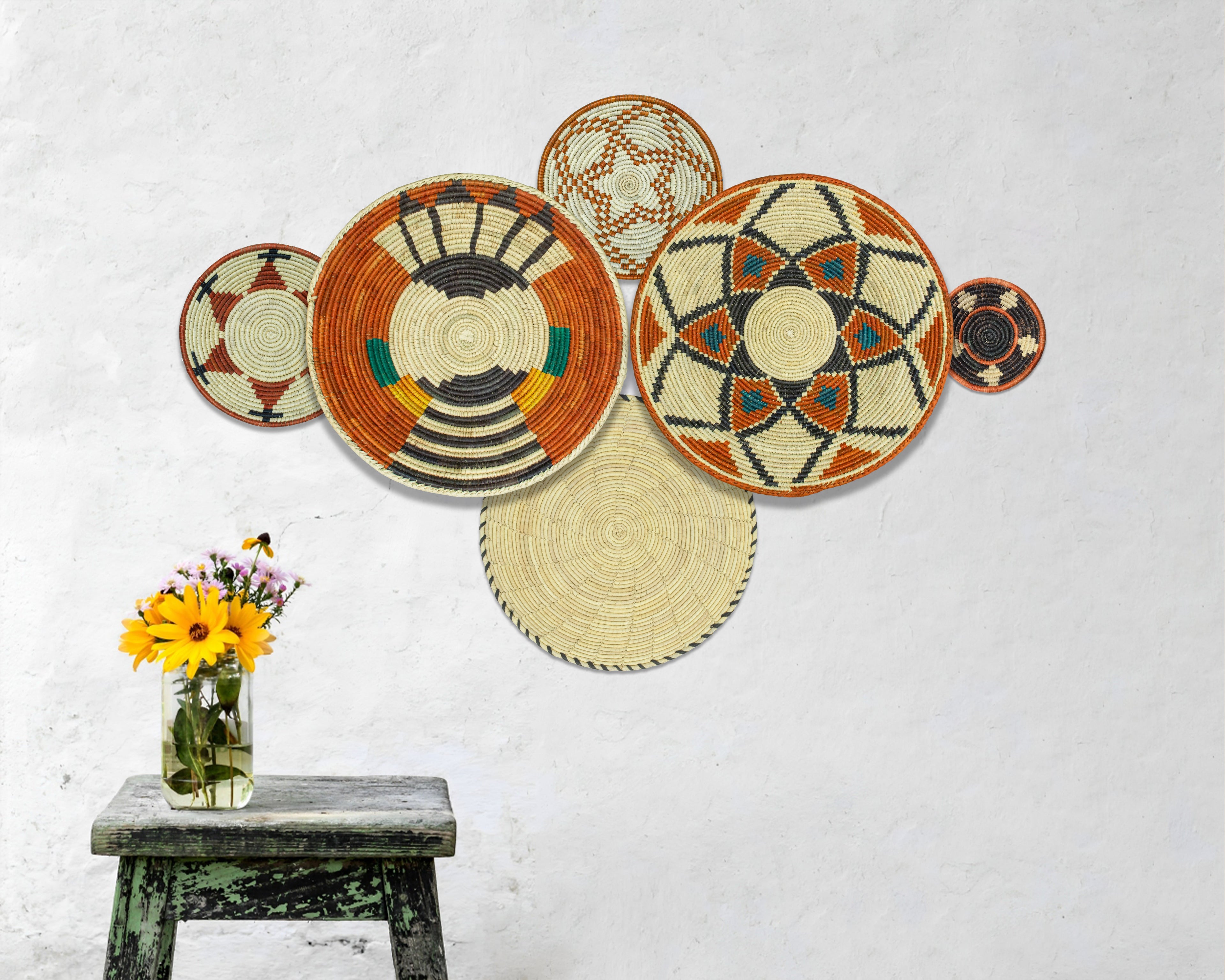 Set of 6 Handwoven wall baskets SET-398-6 N