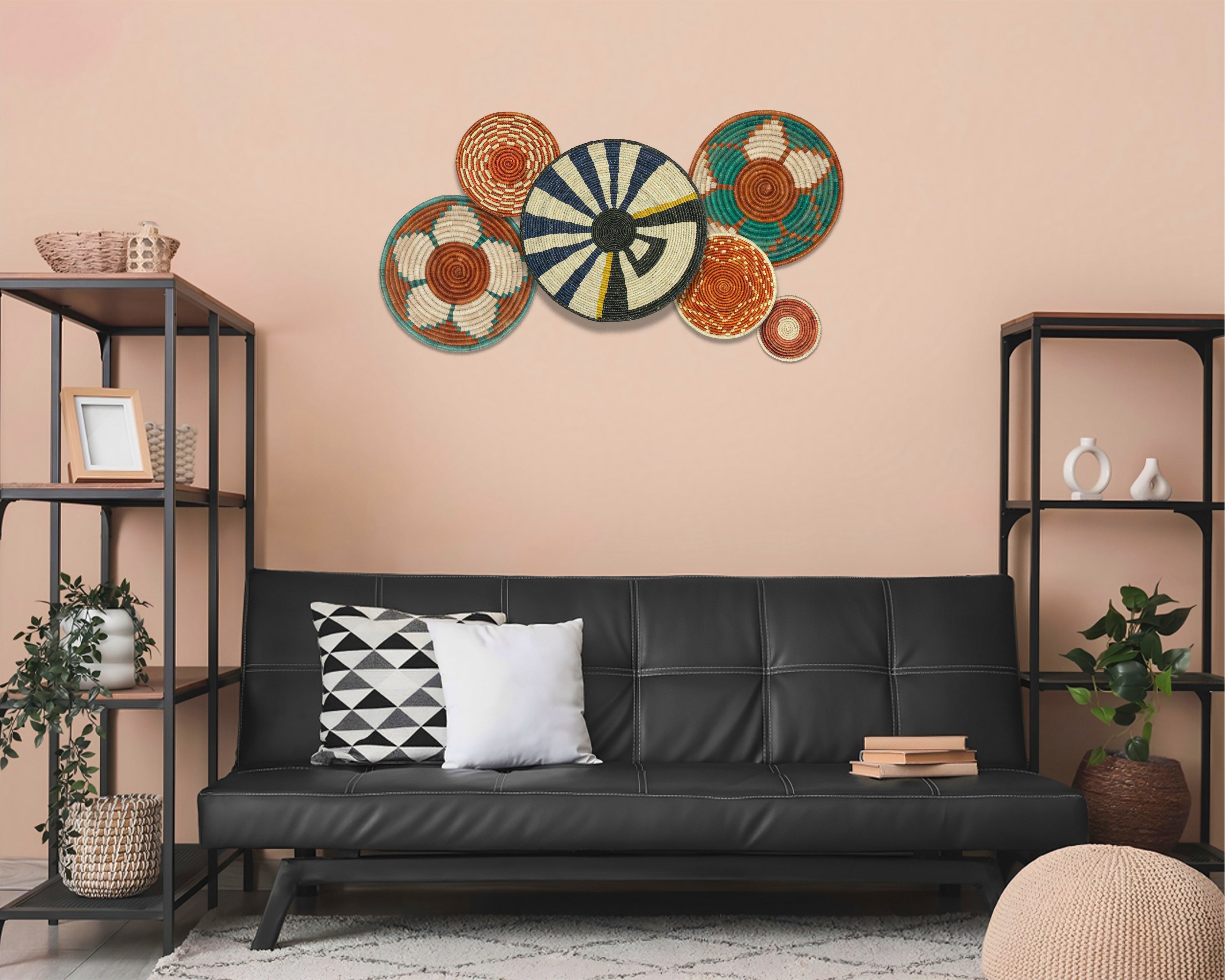 Set of 6 Handwoven wall baskets SET-392-6 N