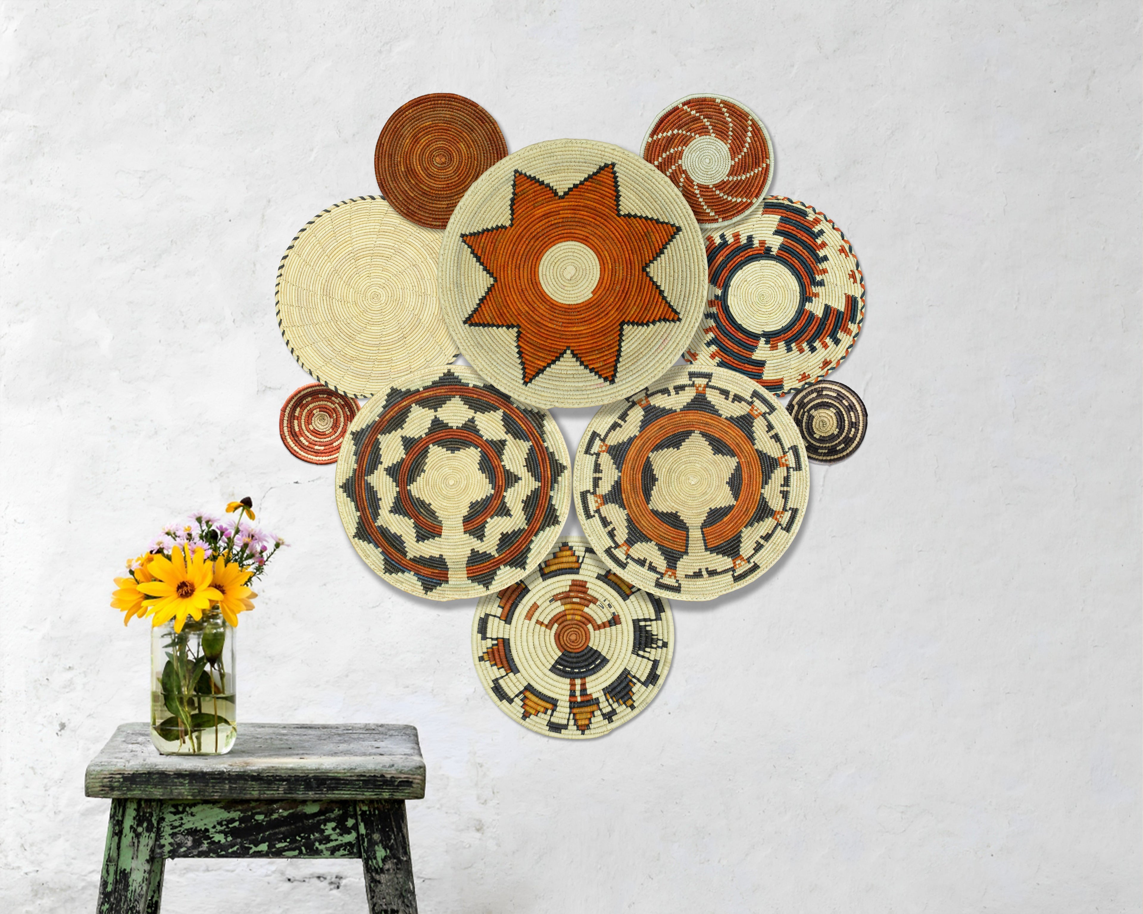 Set of 10 Handwoven wall baskets SET-400-10 N