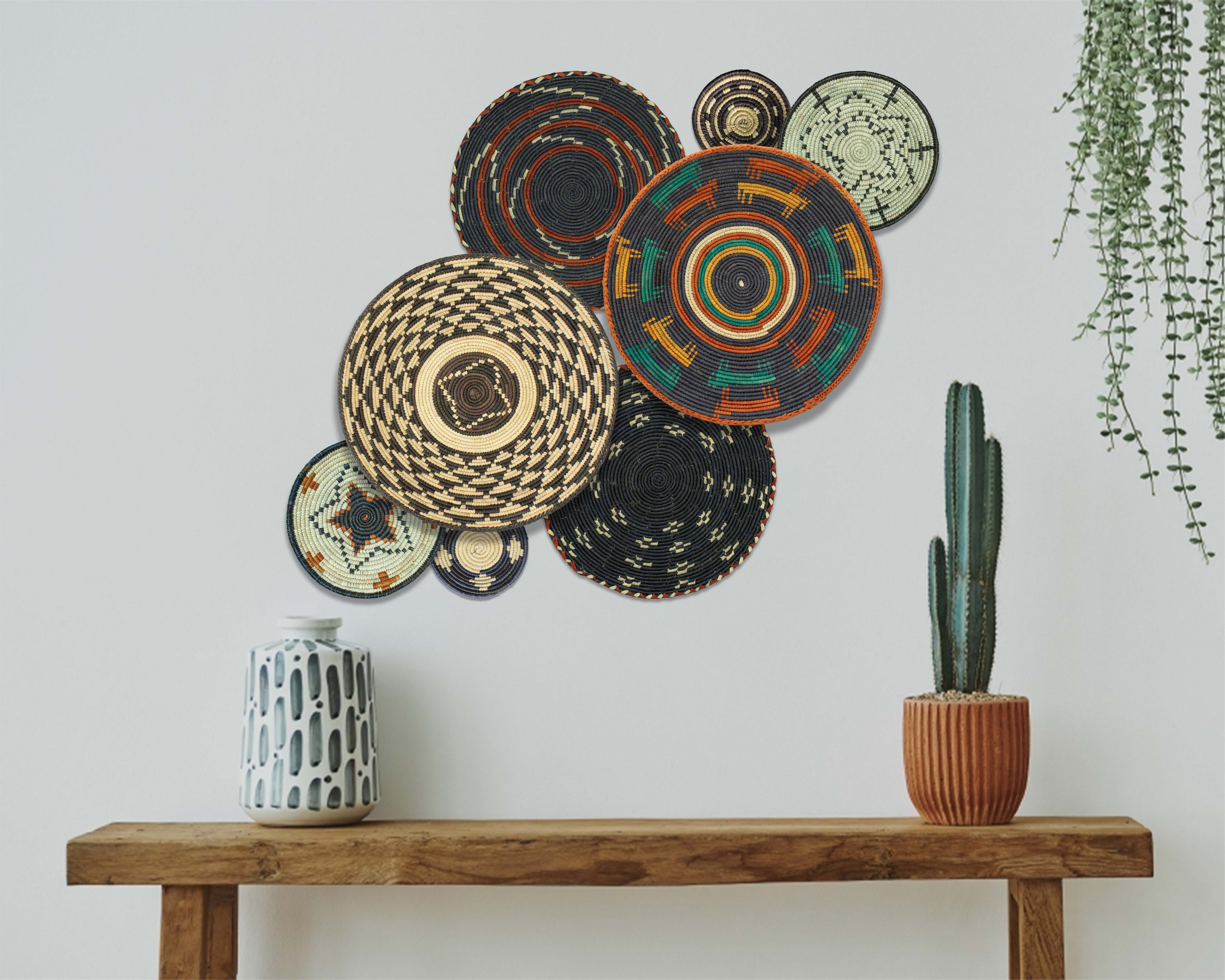 Set of 8 Handwoven wall baskets SET-255-8 N