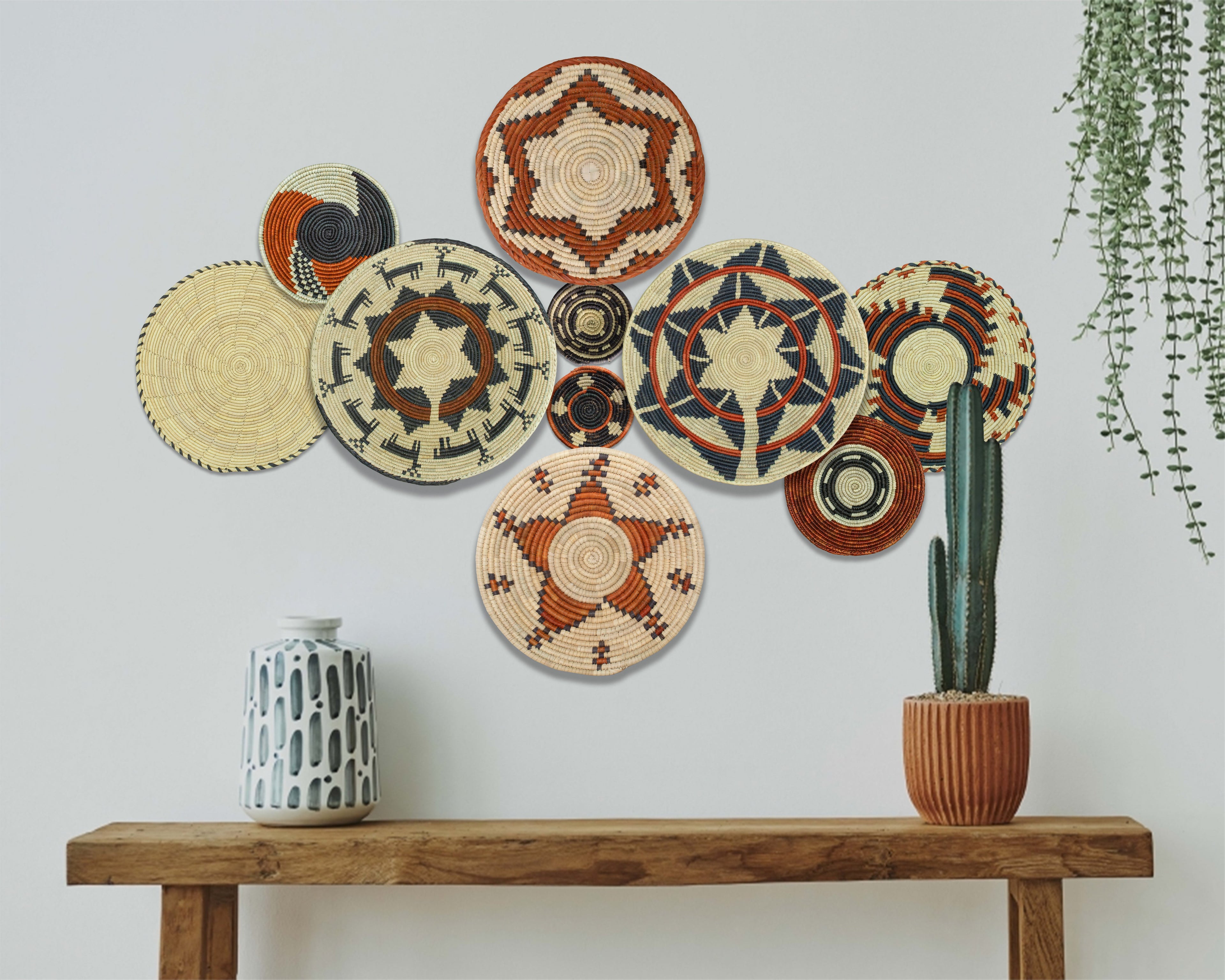 Set of 10 Handwoven wall baskets SET-404-10 N