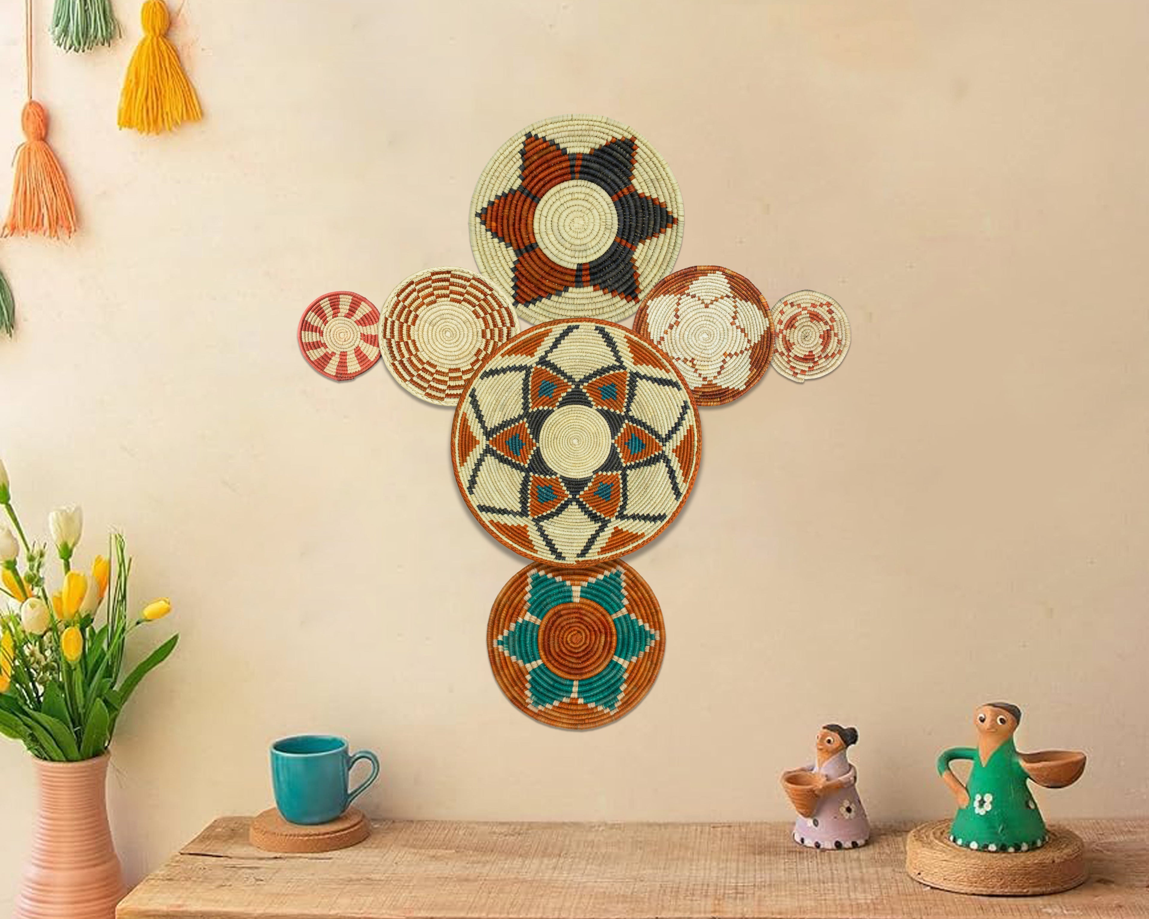 Set of 7 Handwoven wall baskets Set 313-7-N