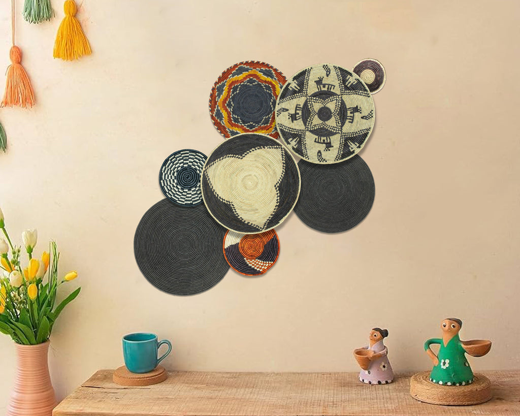 Set of 8 Handwoven wall baskets SET-349-8 N