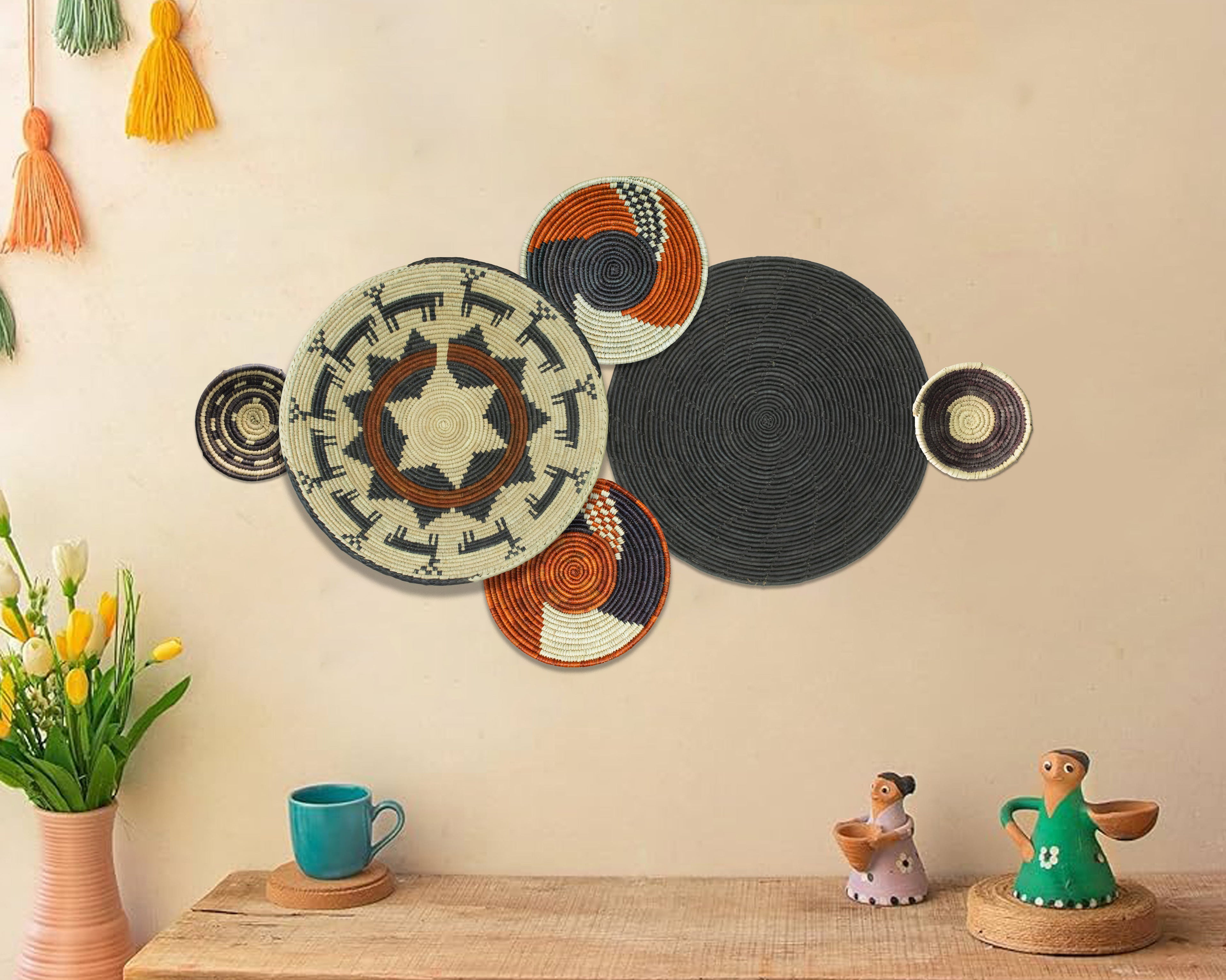 Set of 6 Handwoven wall baskets SET-380-6 N