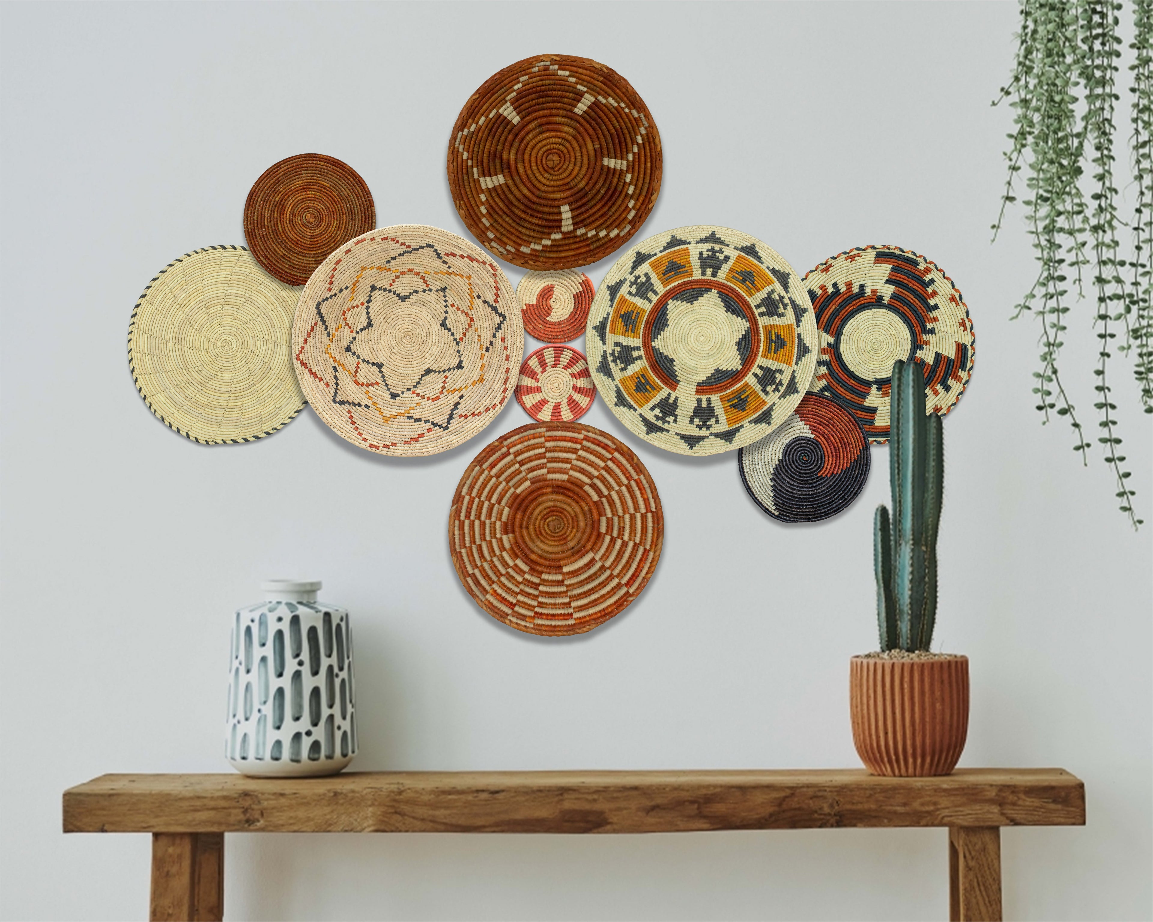 Set of 10 Handwoven wall baskets SET-407-10 N