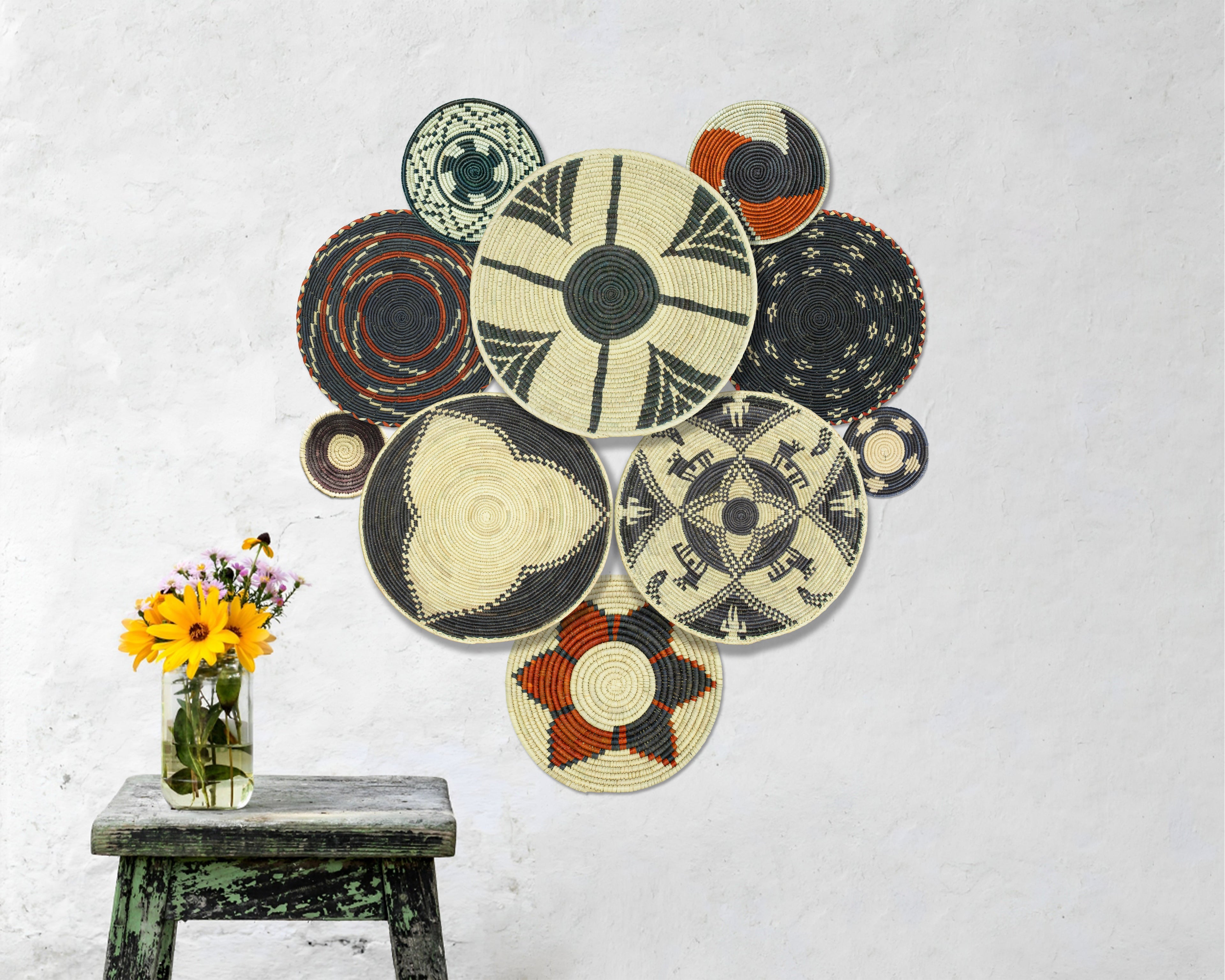 Set of 10 Handwoven wall baskets SET-401-10 N