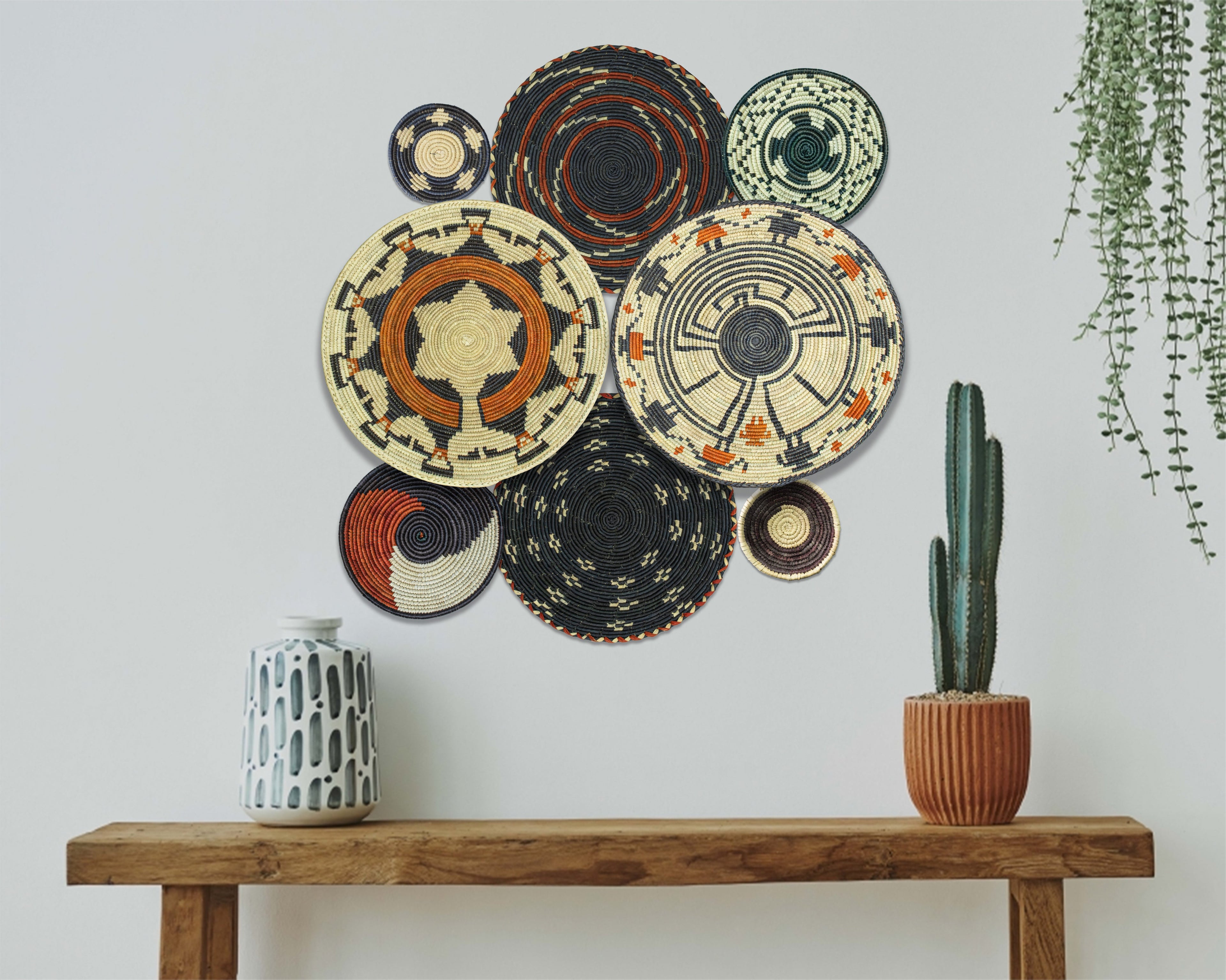 Set of 8 Handwoven wall baskets SET-247-8 N