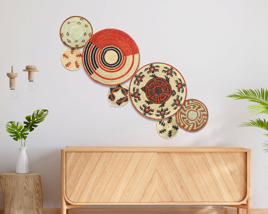 Set of 7 Handwoven wall baskets Set 303-7-N