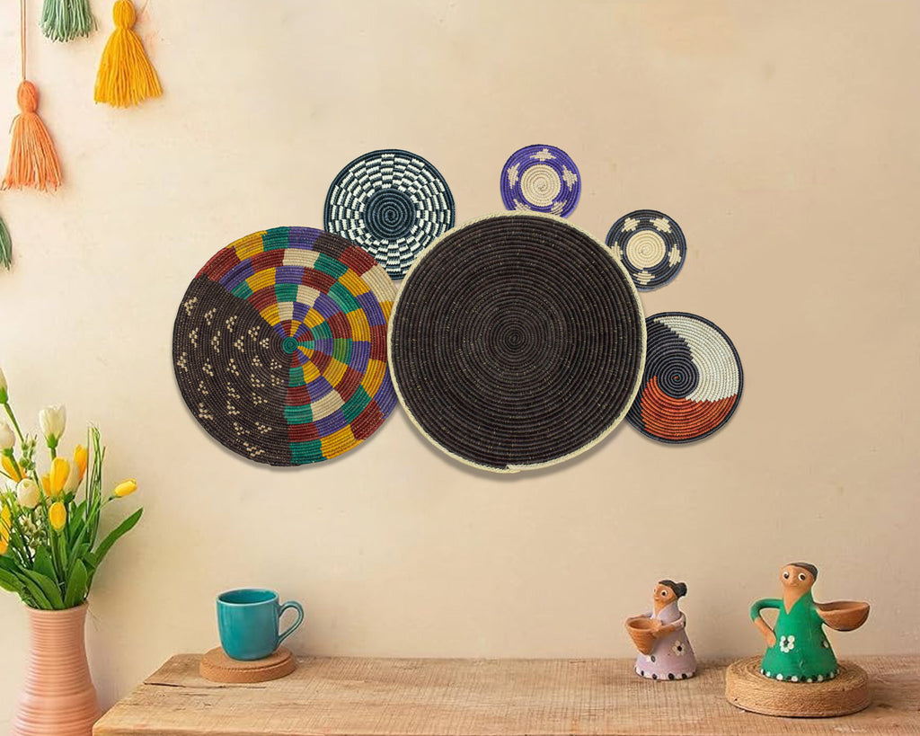 Set of 6 Handwoven wall baskets SET-377-6 N