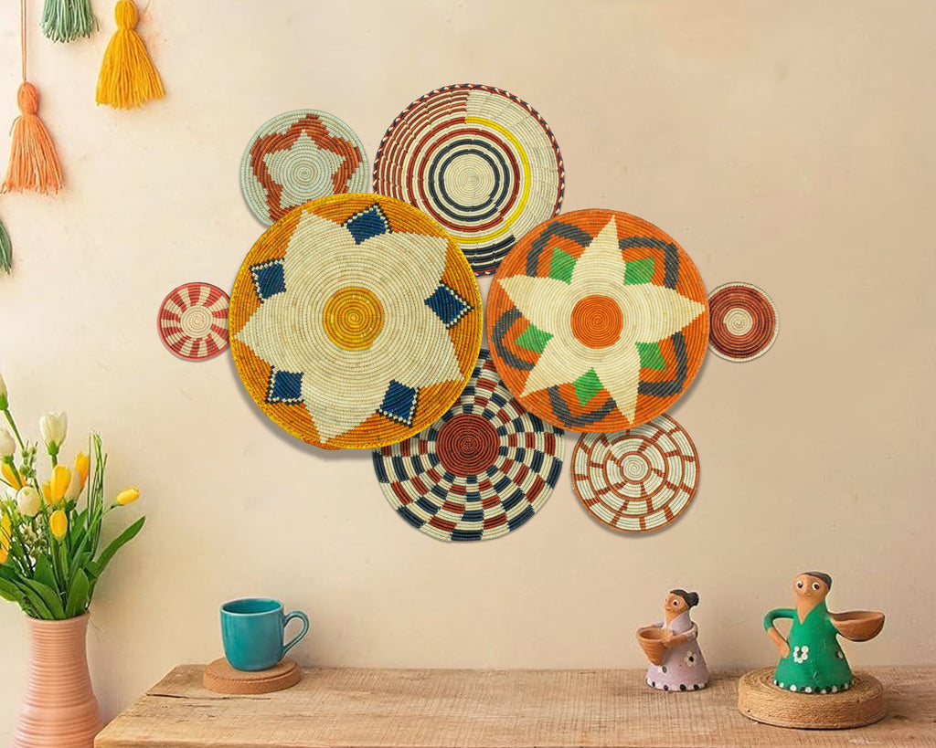 Set of 8 Handwoven wall baskets SET-359-8 N