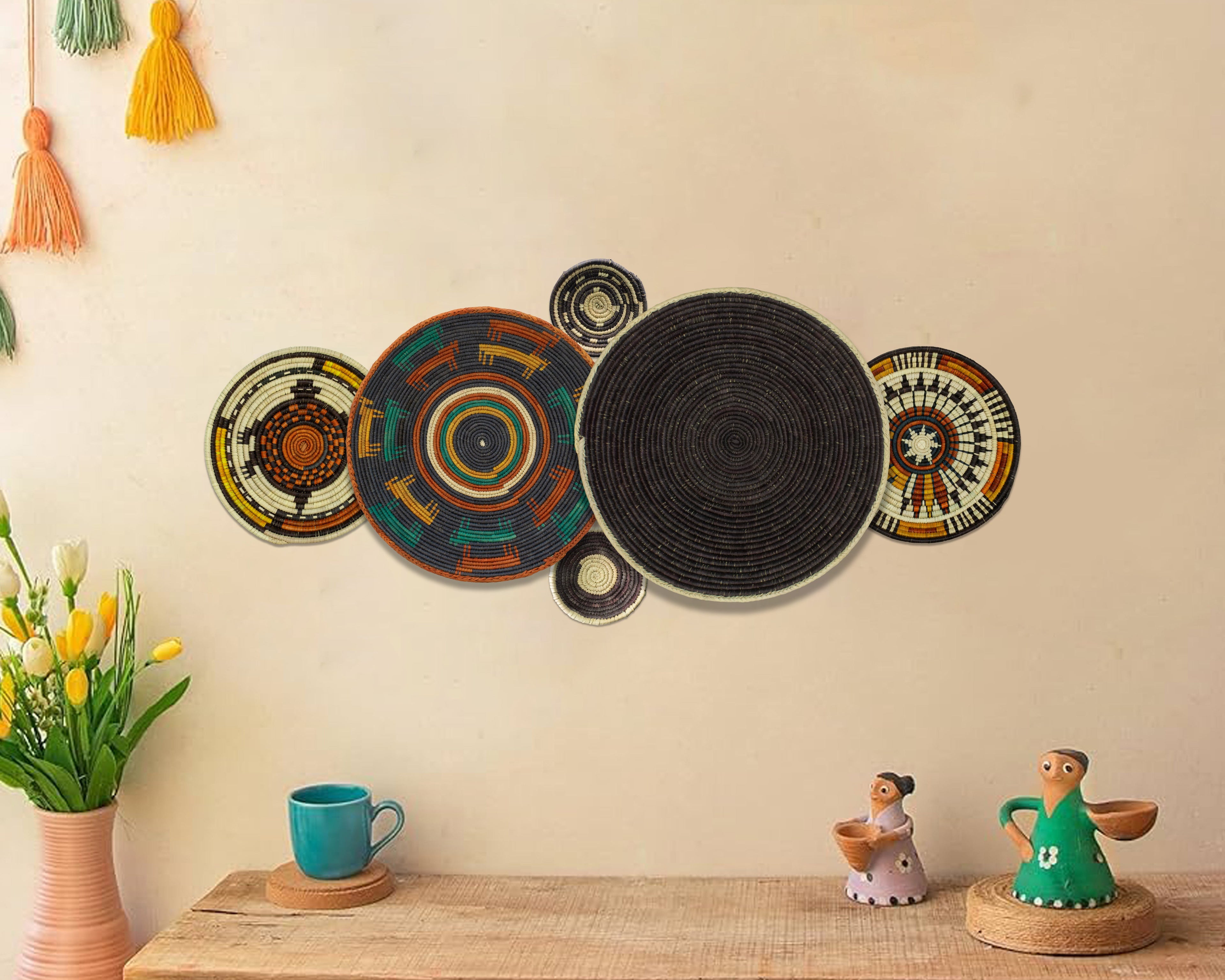 Set of 6 Handwoven wall baskets SET-299-6 N