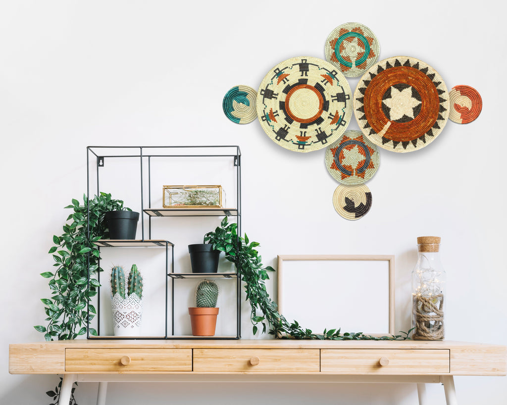 Set of 7 Handwoven wall baskets Set 301-7-N