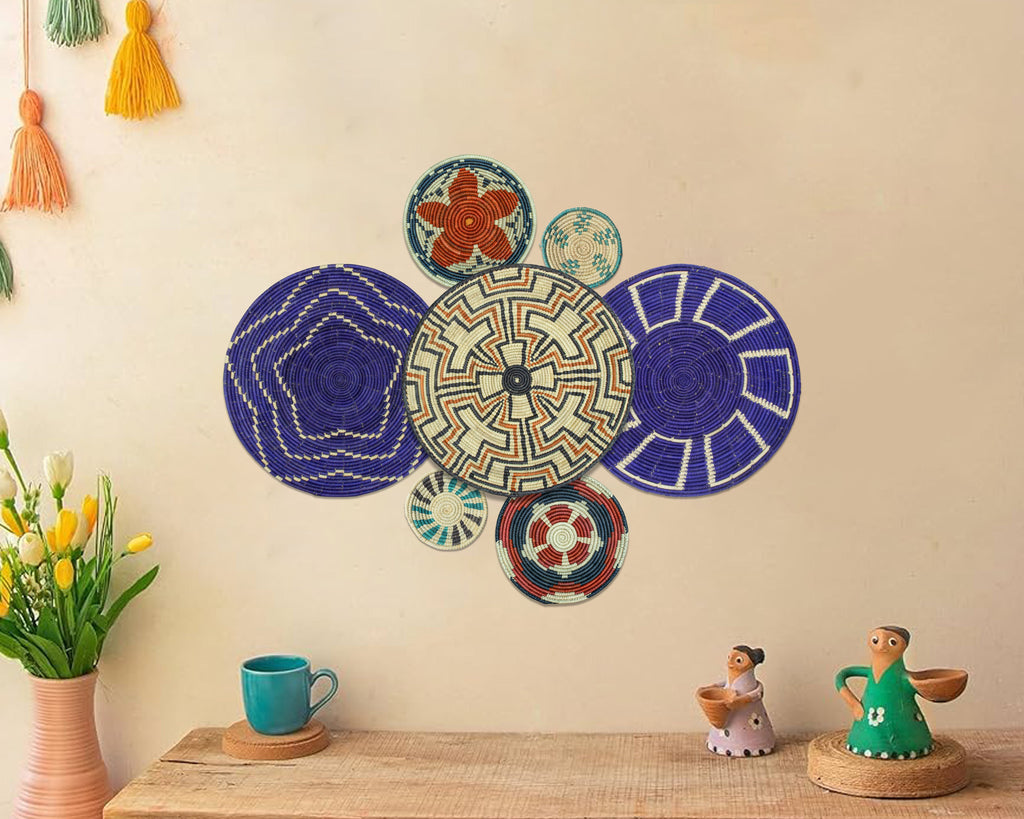 Set of 7 Handwoven wall baskets Set 310-7-N