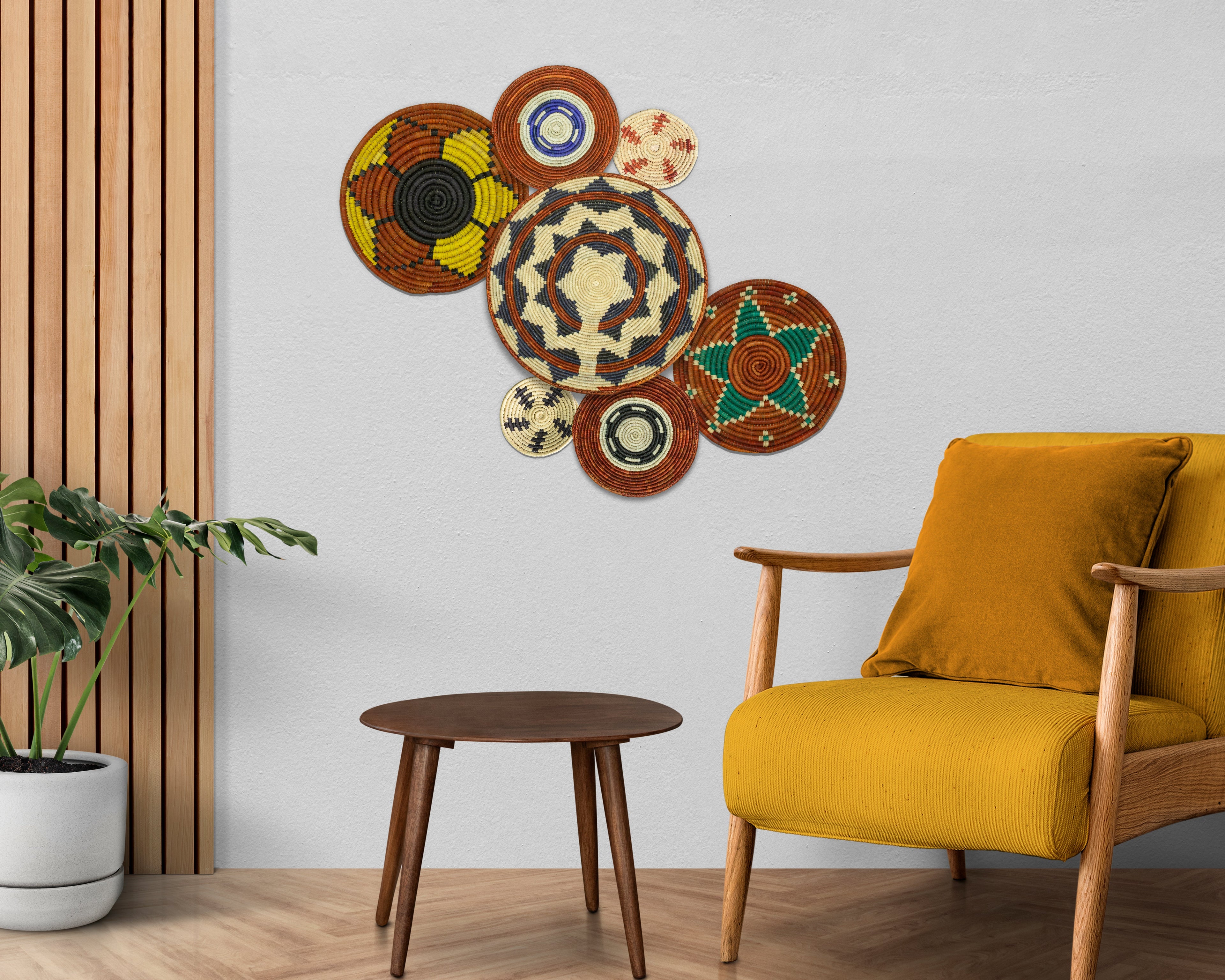 Set of 7 Handwoven wall baskets Set 307-7-N