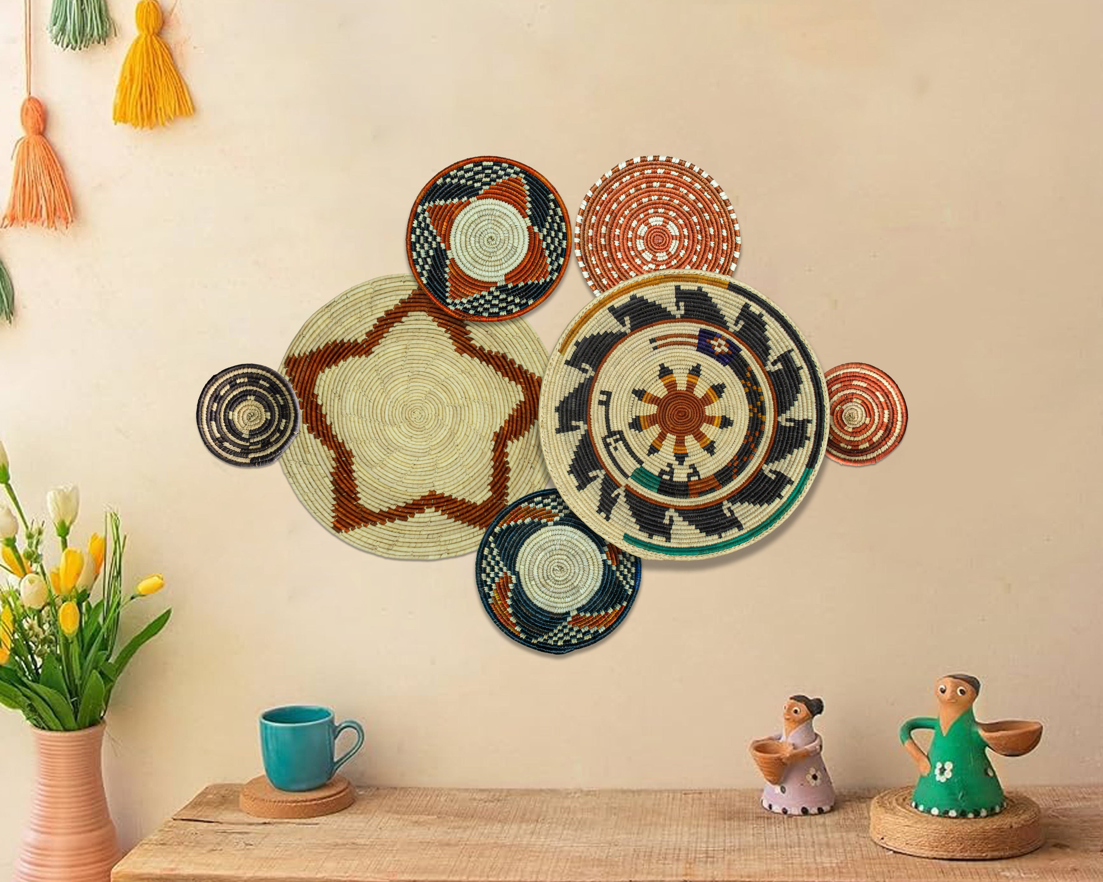 Set of 7 Handwoven wall baskets Set 324-7-N