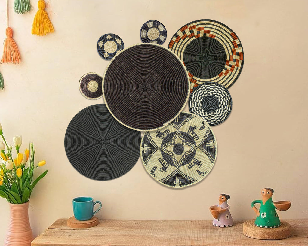 Set of 8 Handwoven wall baskets SET-336-8 N